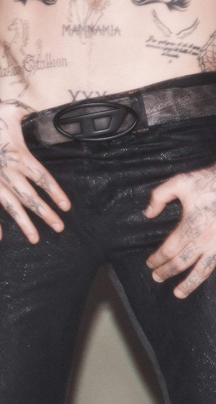 Damiano David wearing his capsule created in collaboration with Diesel