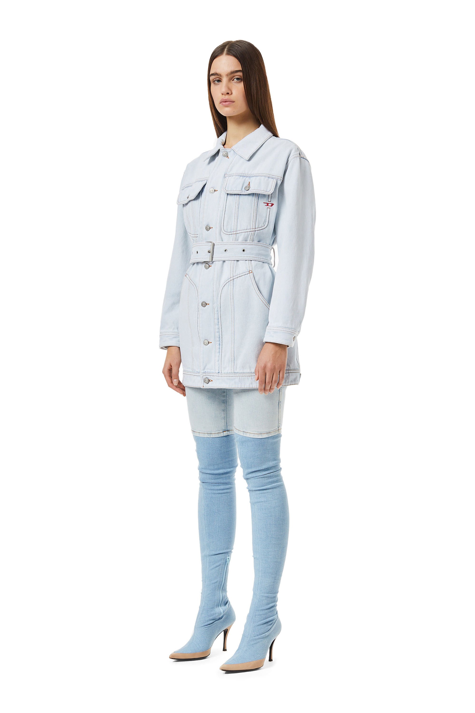 Diesel - DE-FLAMINIA TRUCKER COAT, Woman's Trucker coat in Light Blue - 5