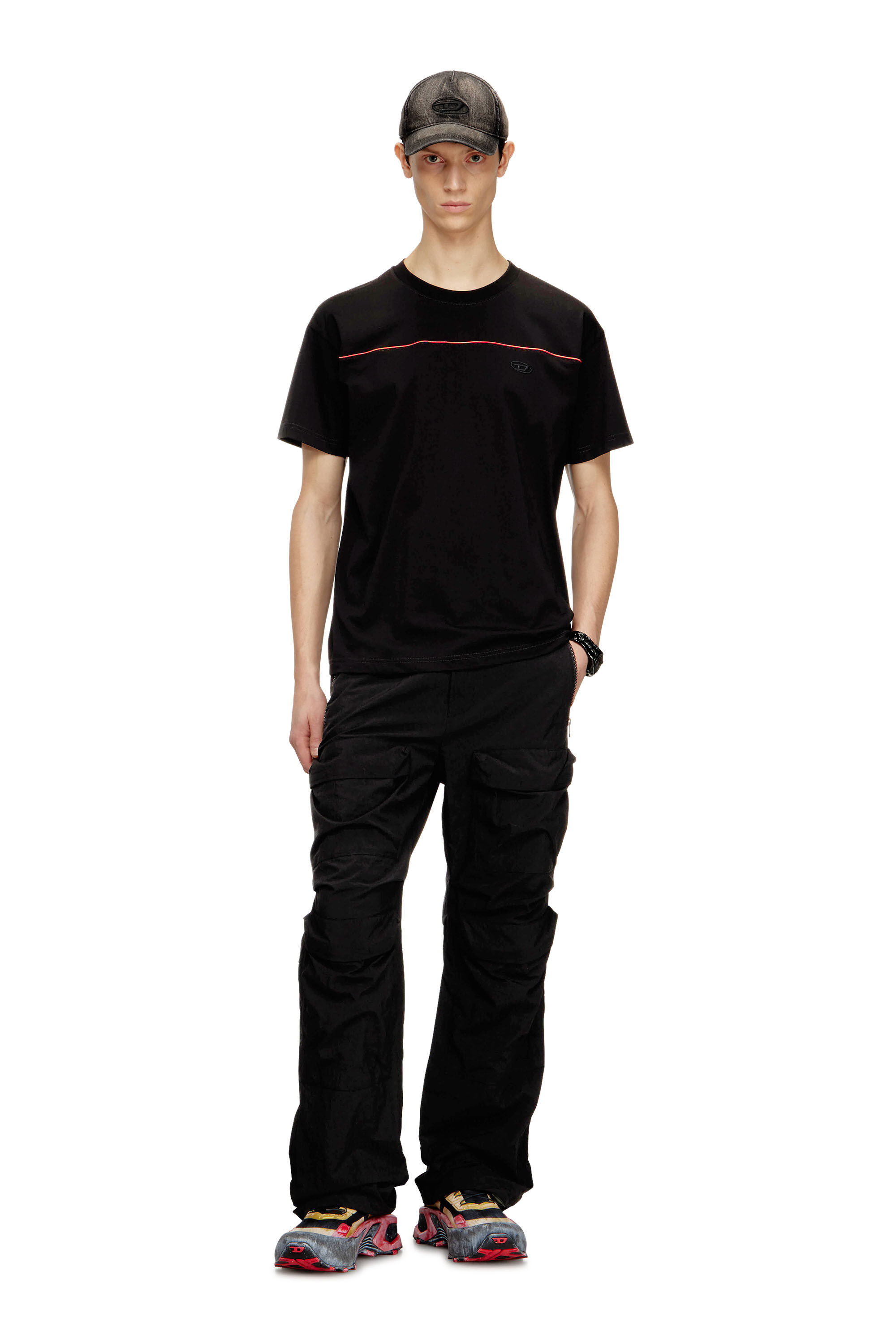 Diesel - T-NORM-PIPING, Man's T-shirt with contrast piping in Black - 1