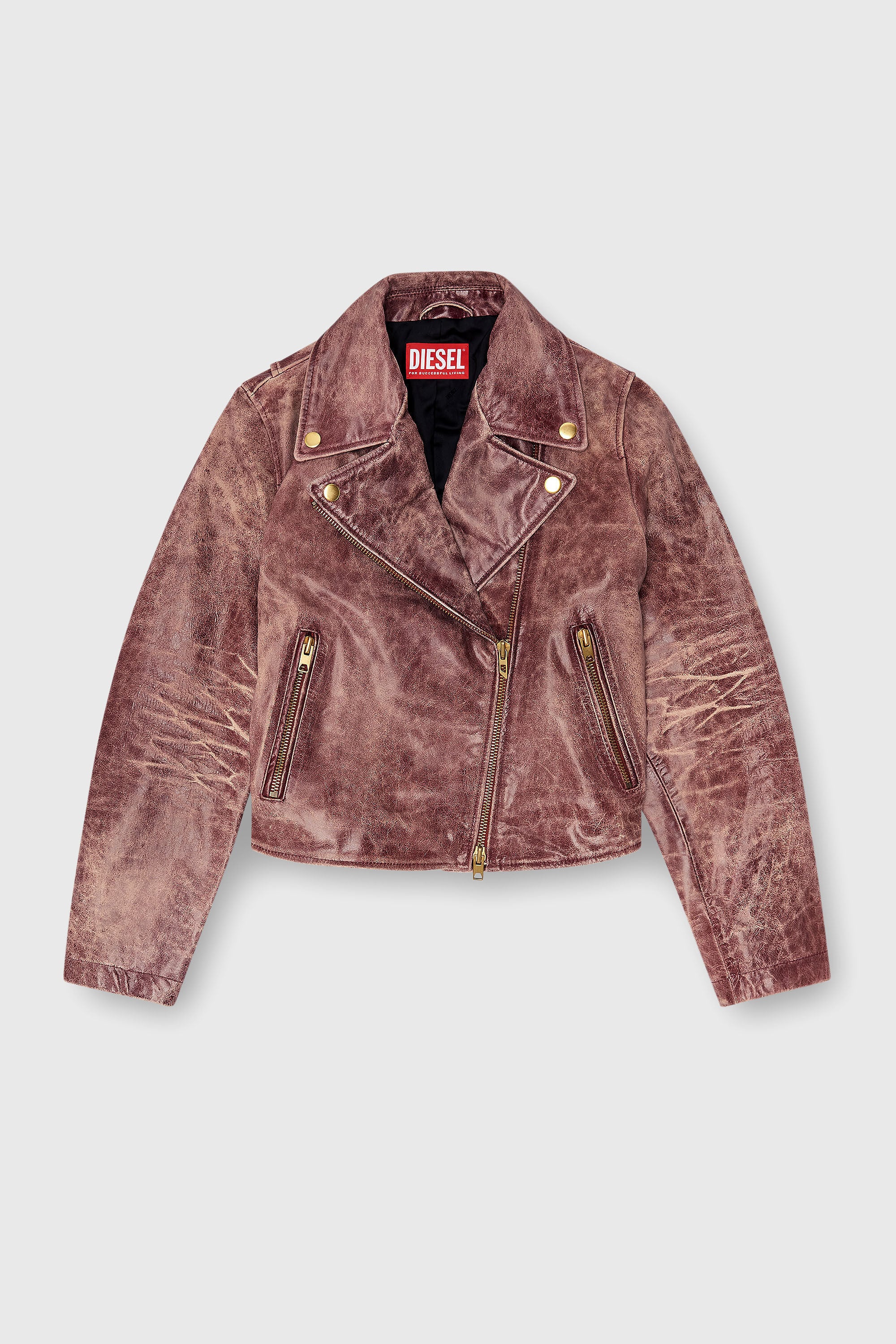 Diesel - L-UNATIC-T1, Woman's Biker jacket in treated leather in Brown - 2