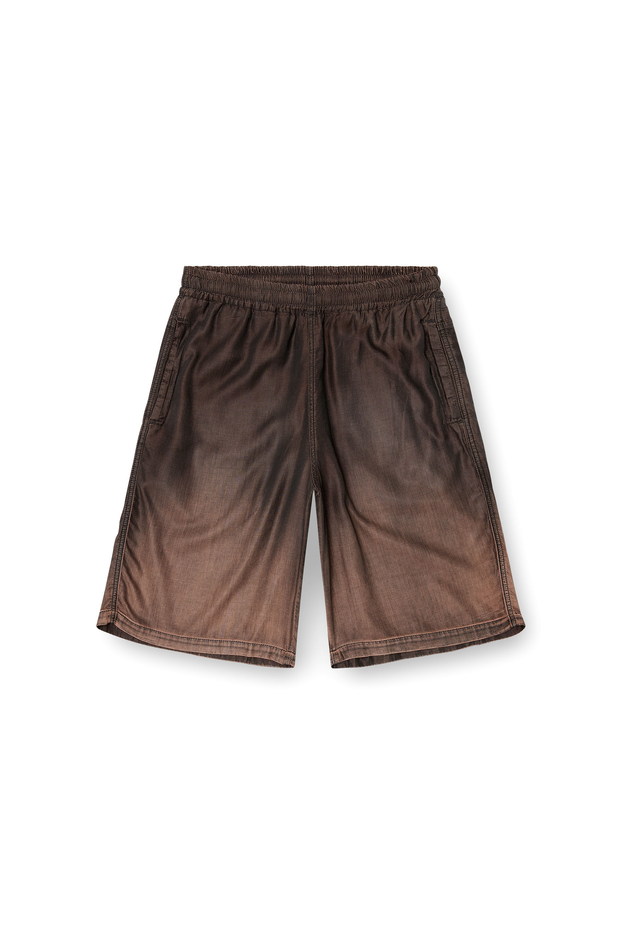 Diesel - D-RODER-SHORT-S, Unisex's Relaxed bermuda shorts in fluid coated denim in Brown - 2