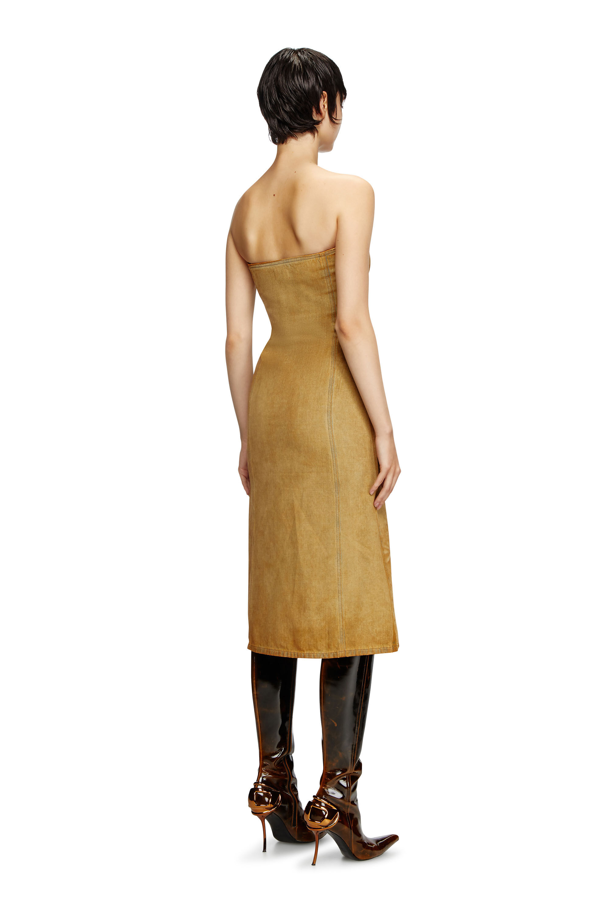 Diesel - DE-VILDRESS-FSF, Woman's Denim midi dress with rust-effect logo in Light Brown - 3