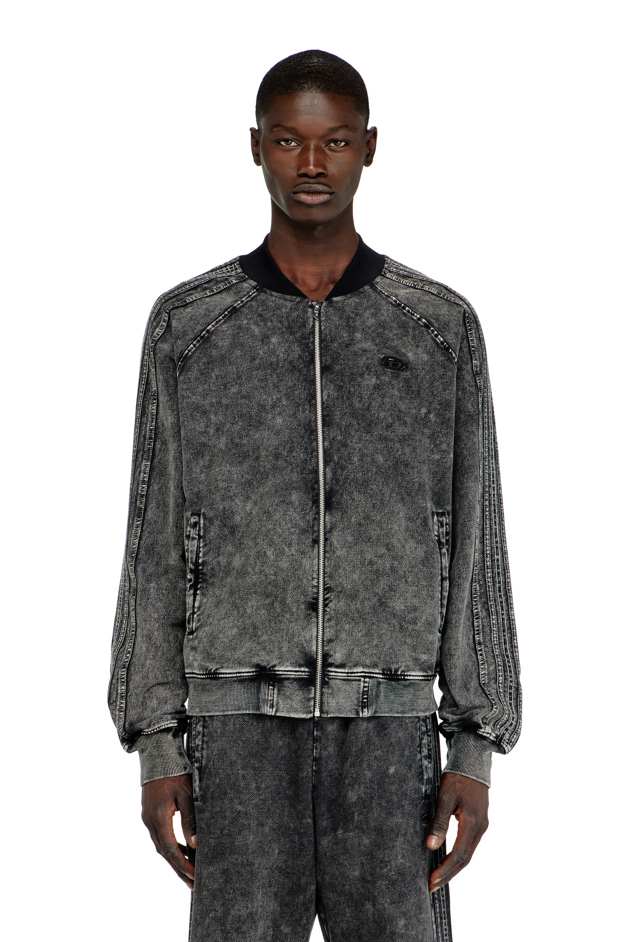 Diesel - S-ALT, Man's Zip-up sweatshirt with sleeve bands in Black - 2