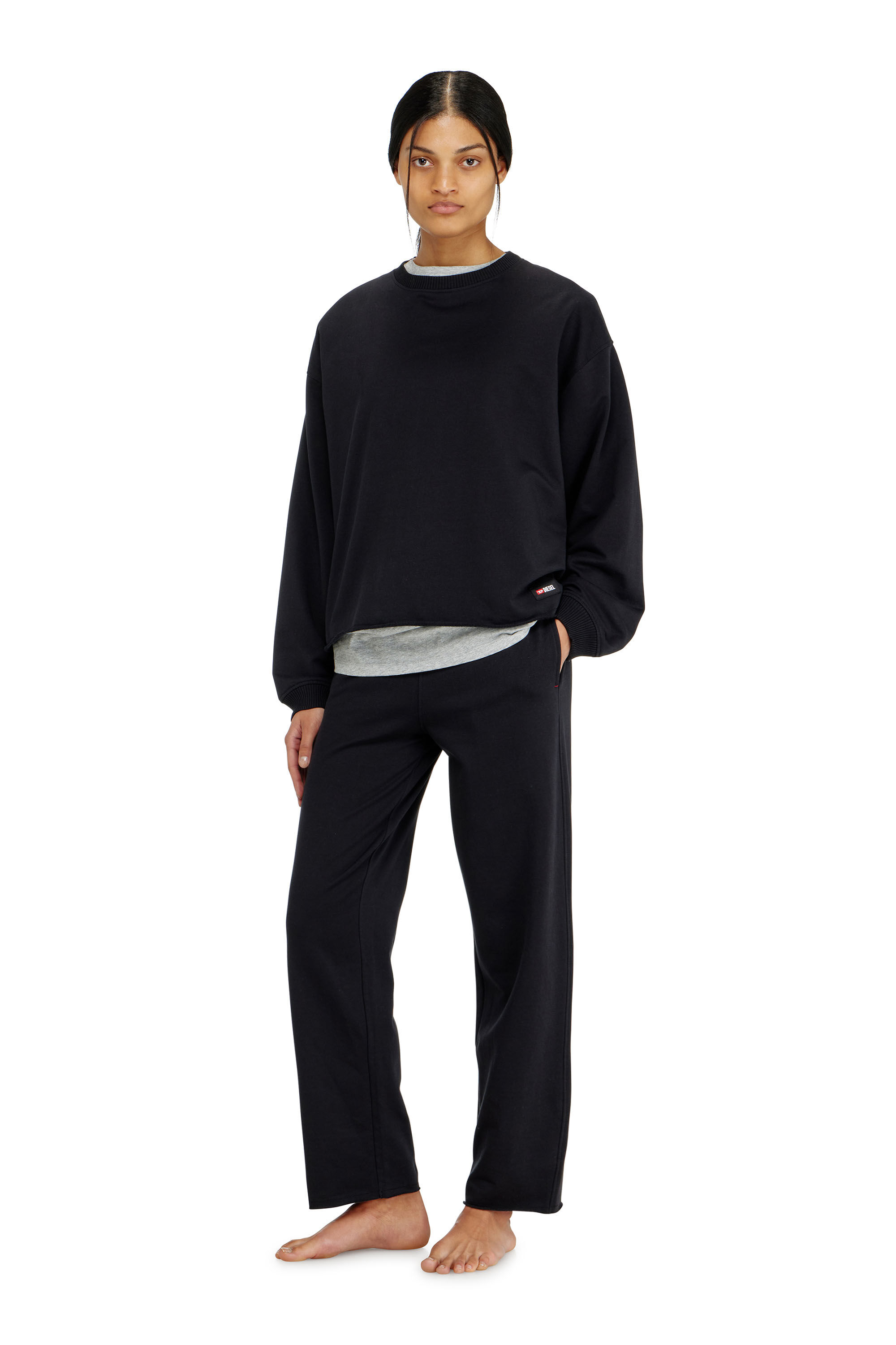 Diesel - PATRICIA-D-CORE, Woman's Peached sweatshirt with raw hem in Black - 1