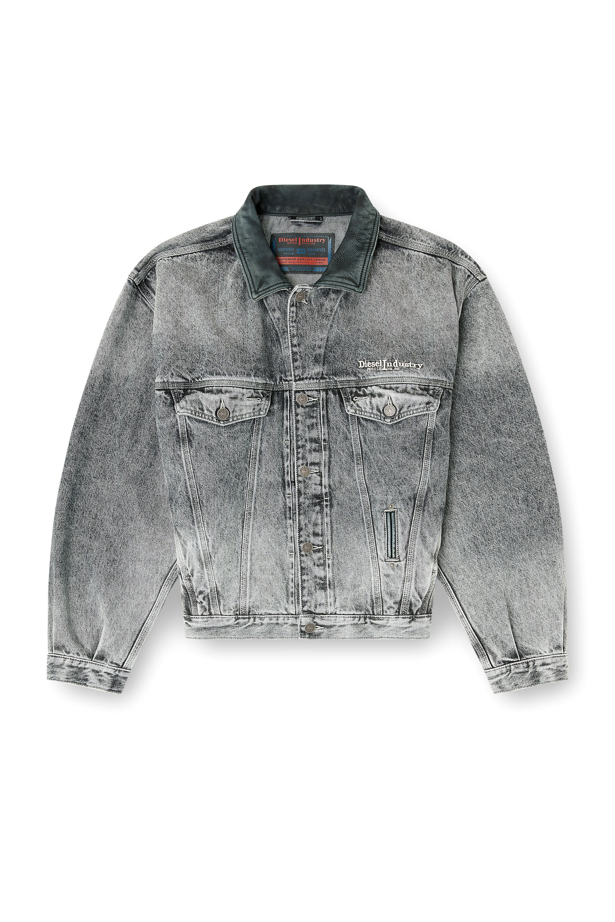 Diesel - D-DENVER-S, Unisex's Denim trucker jacket with tonal leather trims in Grey - 2