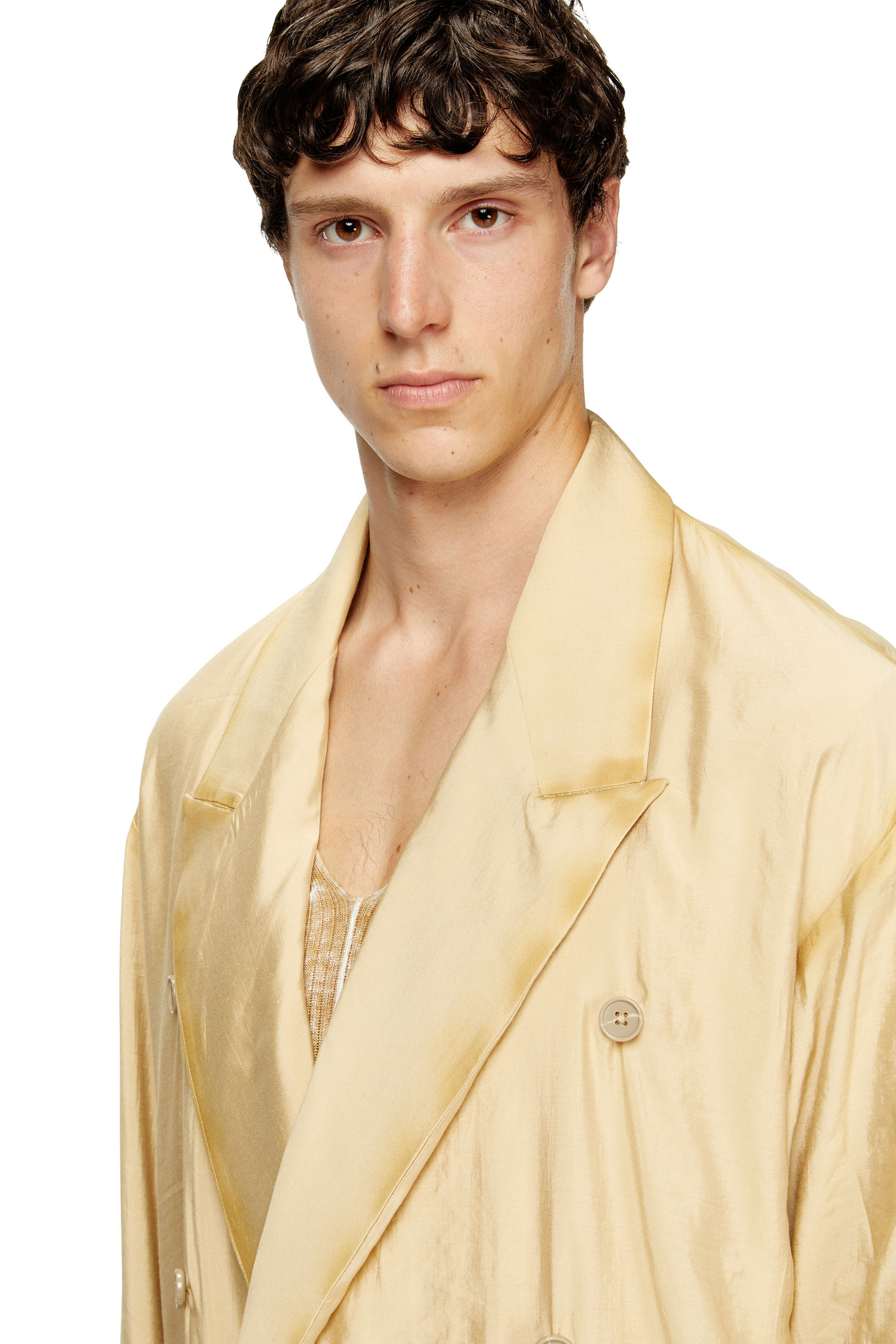 Diesel - J-KEYSERY, Man's Double-breasted blazer in wrinkled shell in Beige - 4