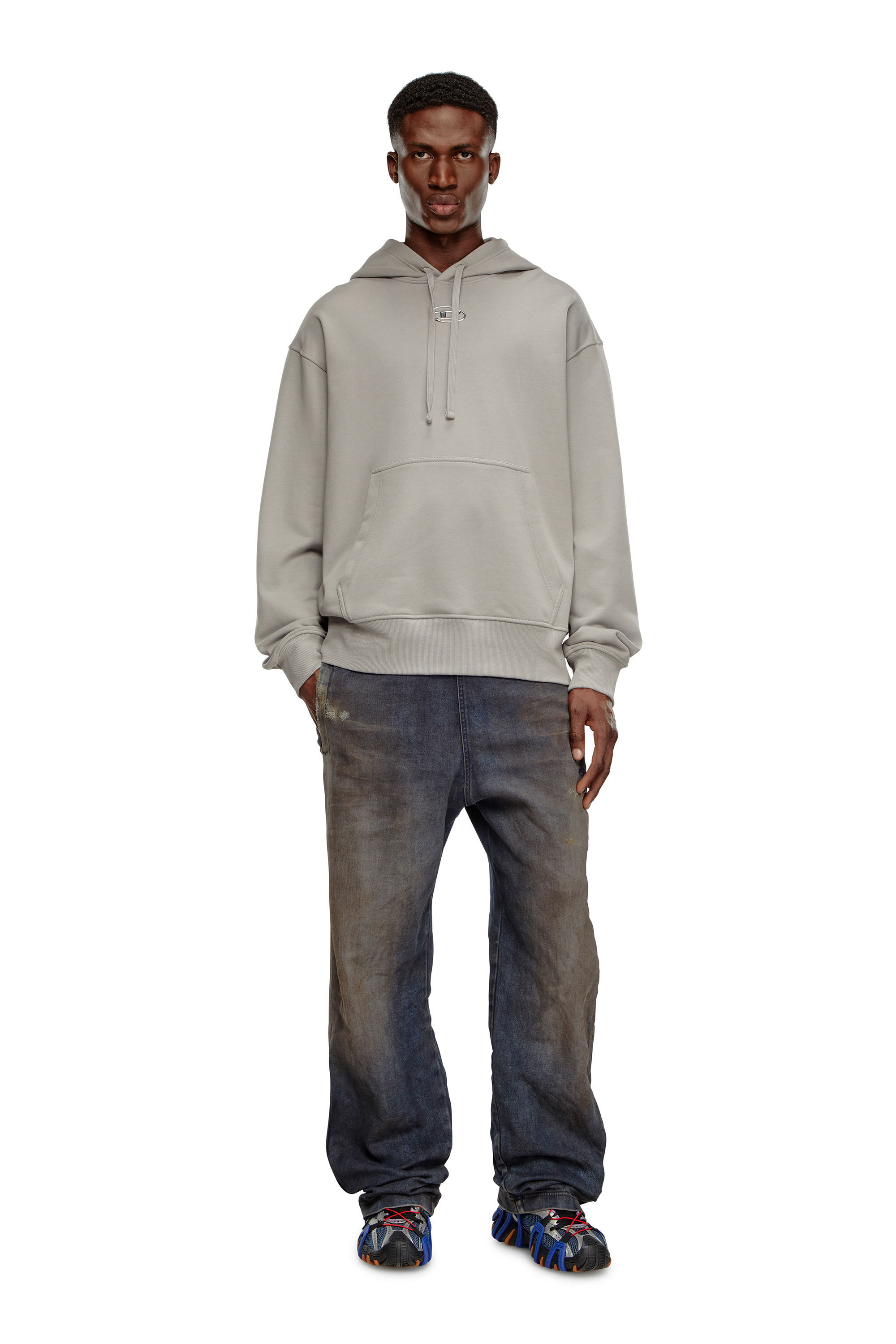 Diesel - S-MACS-HOOD-OD, Man's Oversized hoodie with metallic logo in Grey - 1