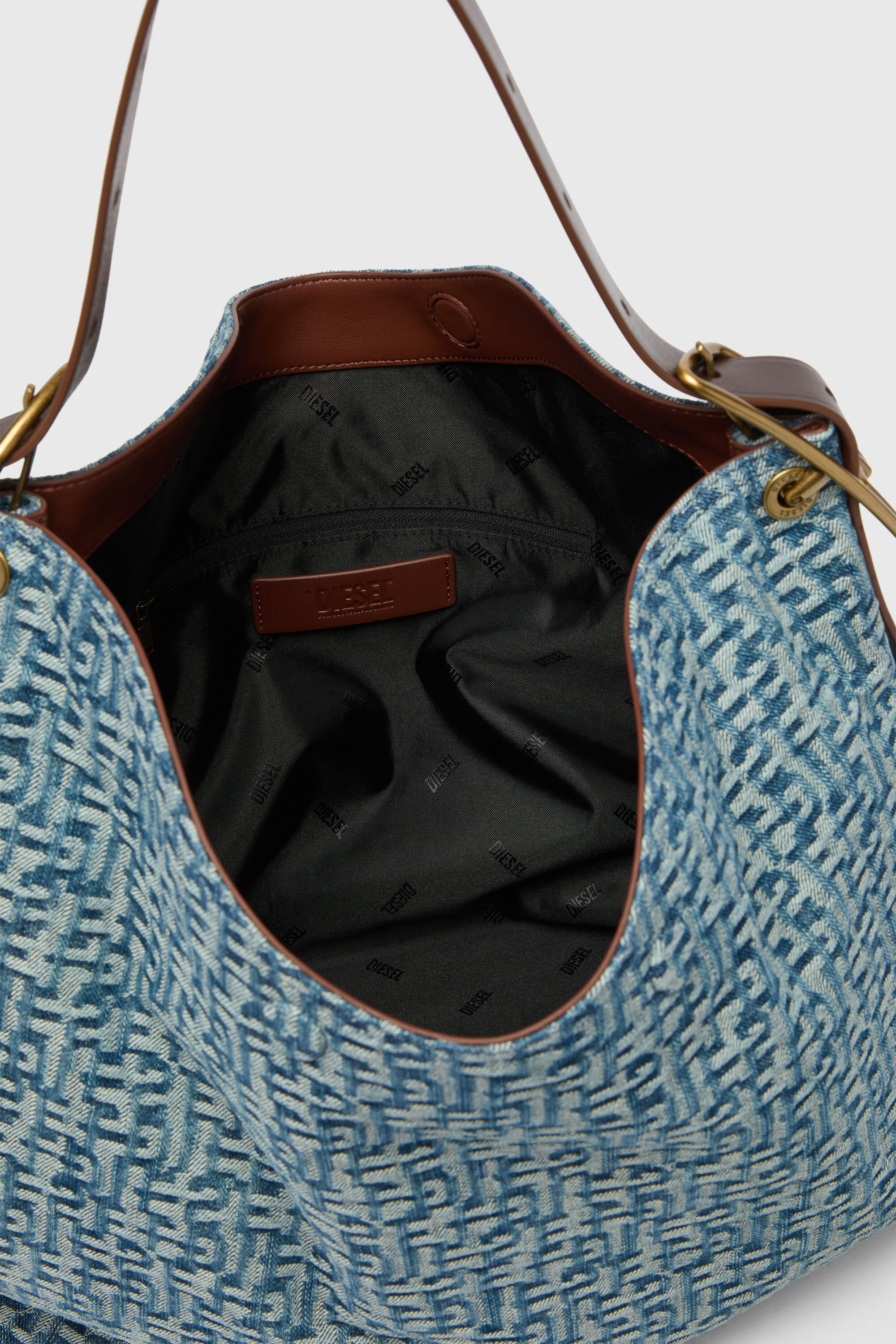 Diesel - D-LINE HOBO L, Woman's D-Line-Hobo bag in monogram denim in Blue - 5
