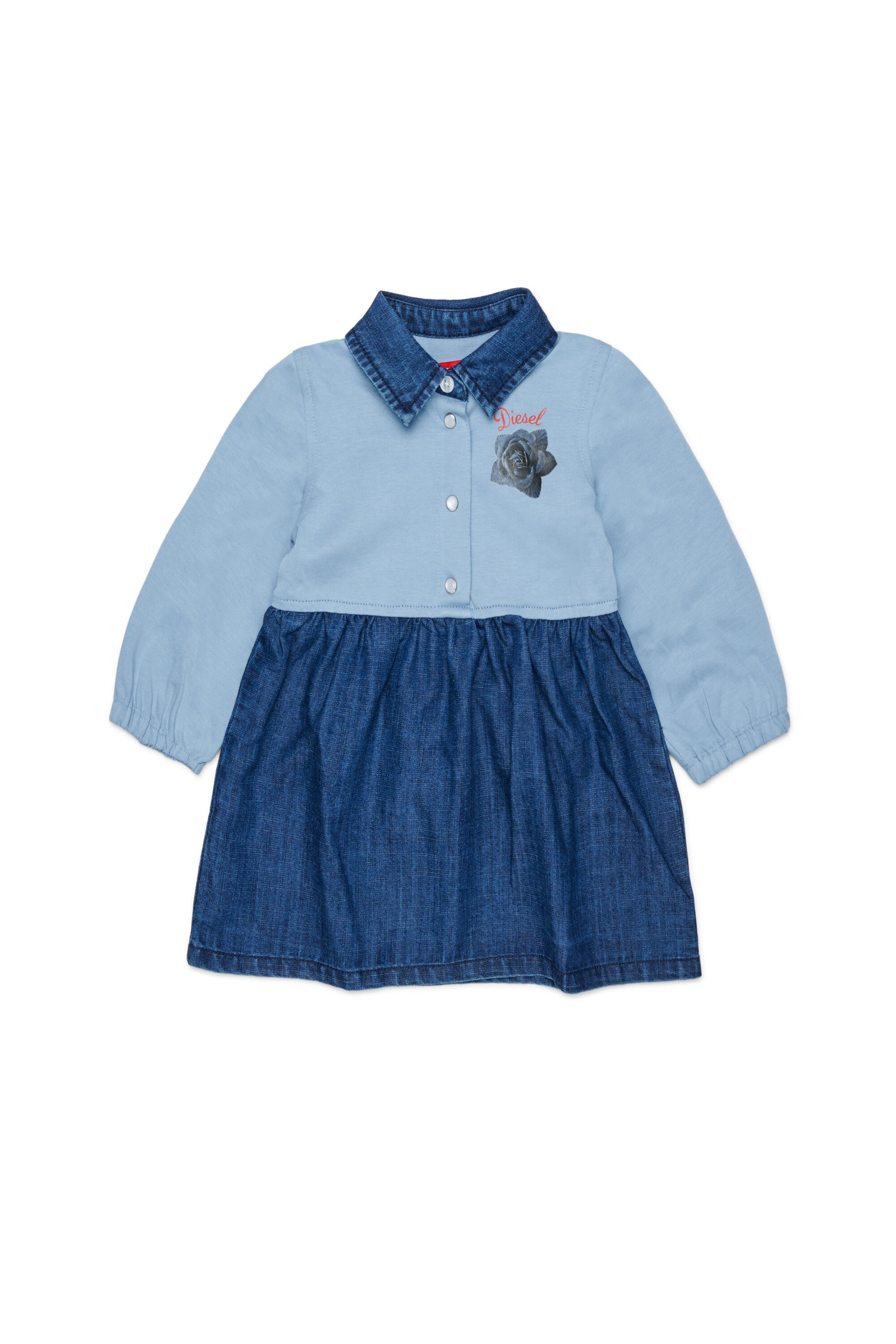 Diesel - DROSEB, Woman's Shirt dress in cotton and denim with rose print in Medium blue - 1