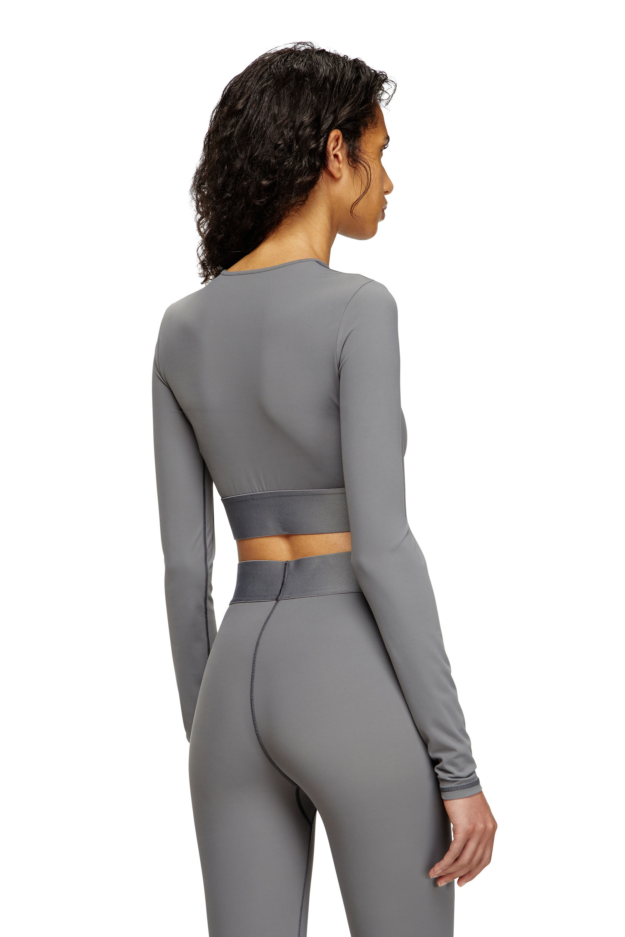 Diesel - MELISSA-D-POP, Woman's Microfibre crop top with cut-off logo in Grey - 2