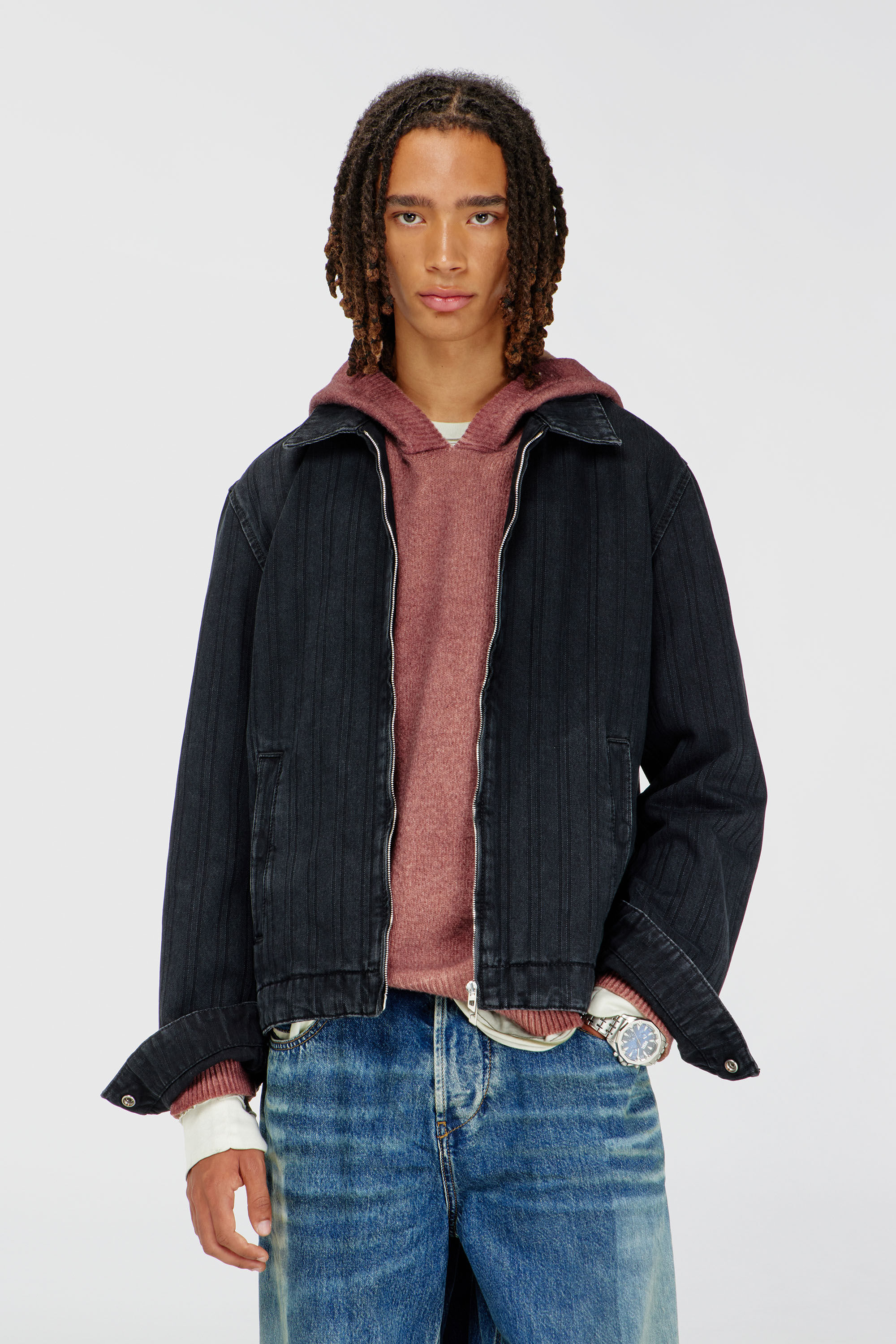 Diesel - D-ROHE, Man's Jacket in pinstripe denim in Black/Dark grey - 3