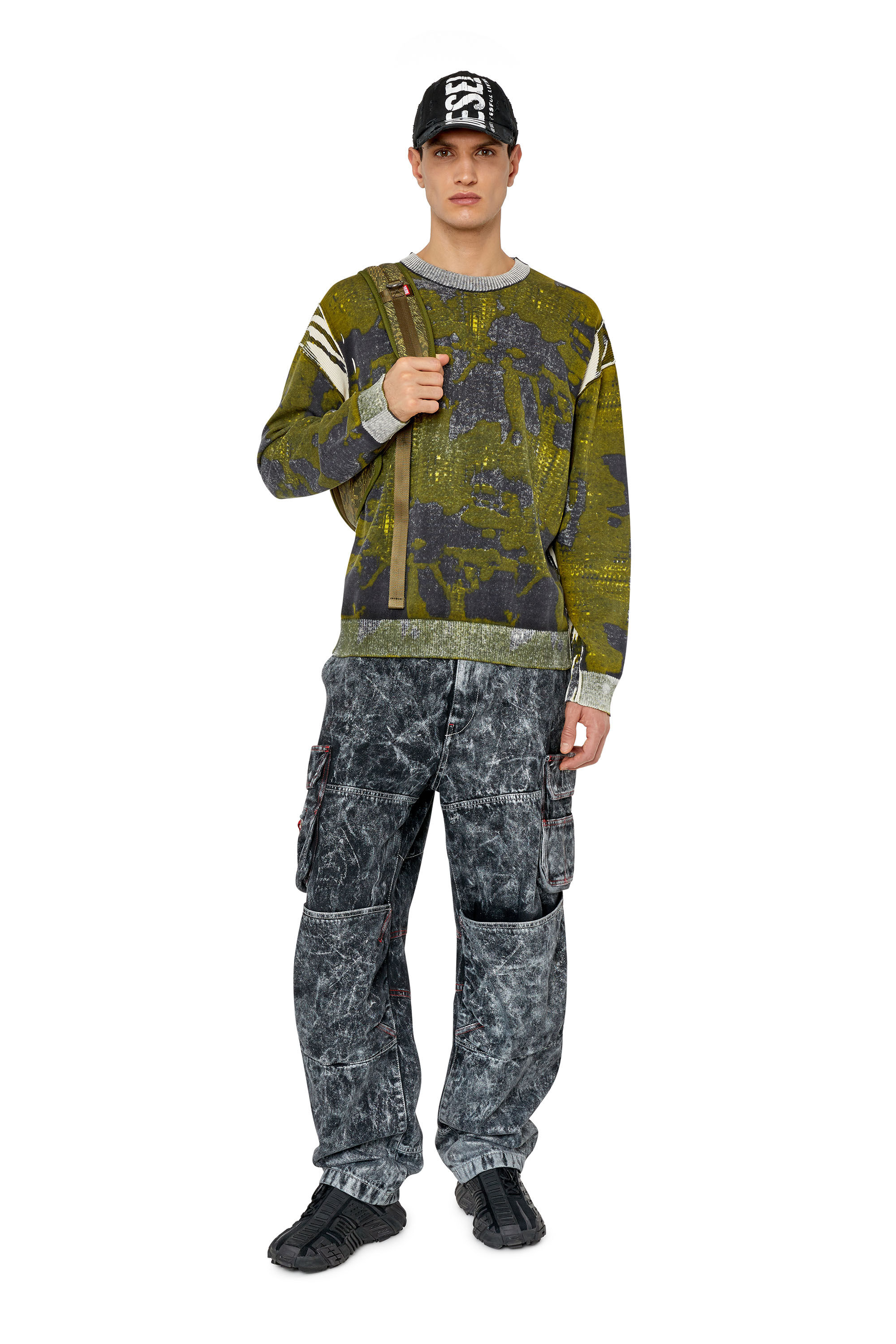 Diesel - K-LARAN, Man's Camo-print jumper in Black/Green - 1