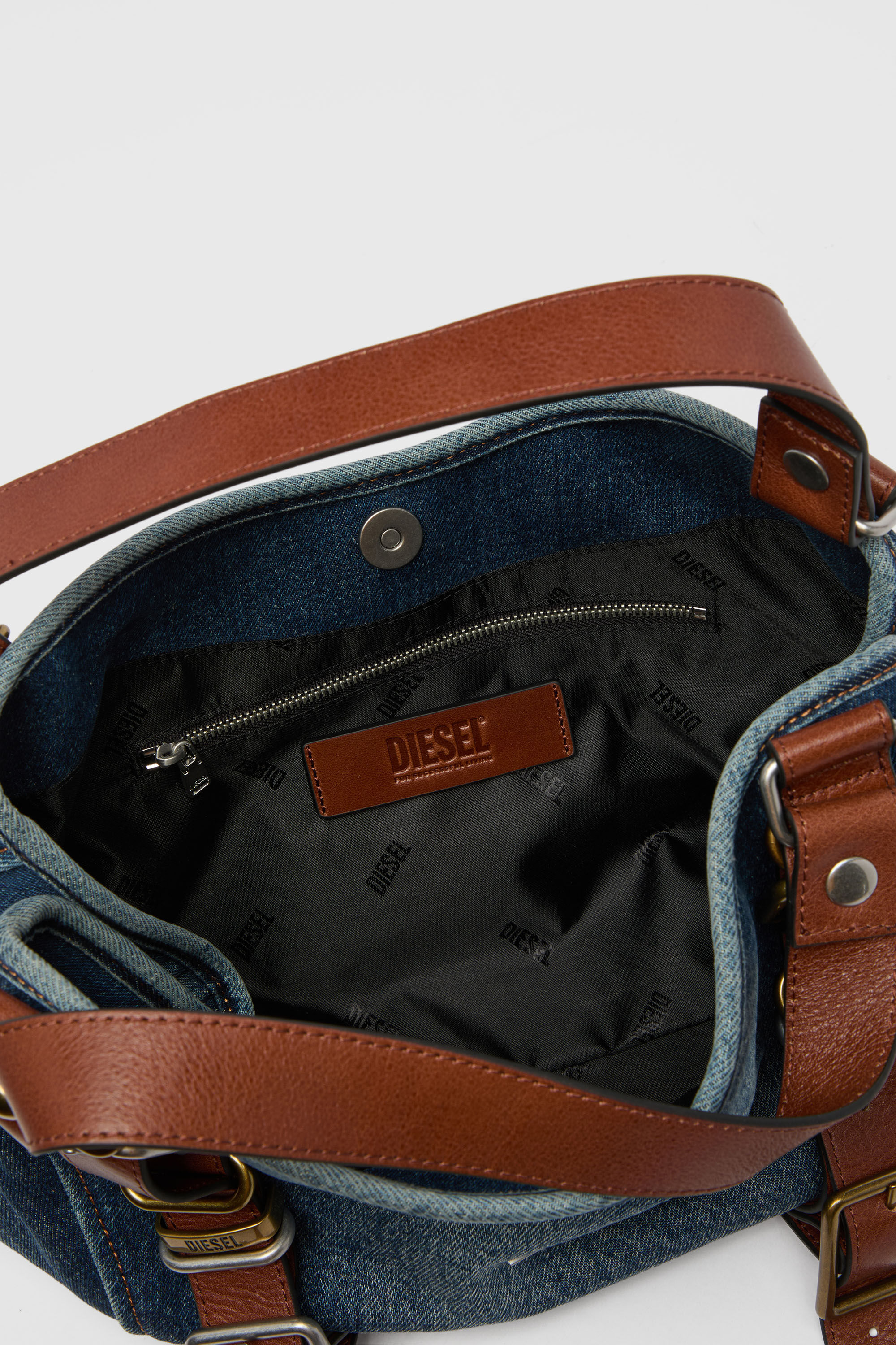 Diesel - D-ONE TOPHANDLE S, Woman's D-One-Small top-handle bag in denim and leather in Blue - 4