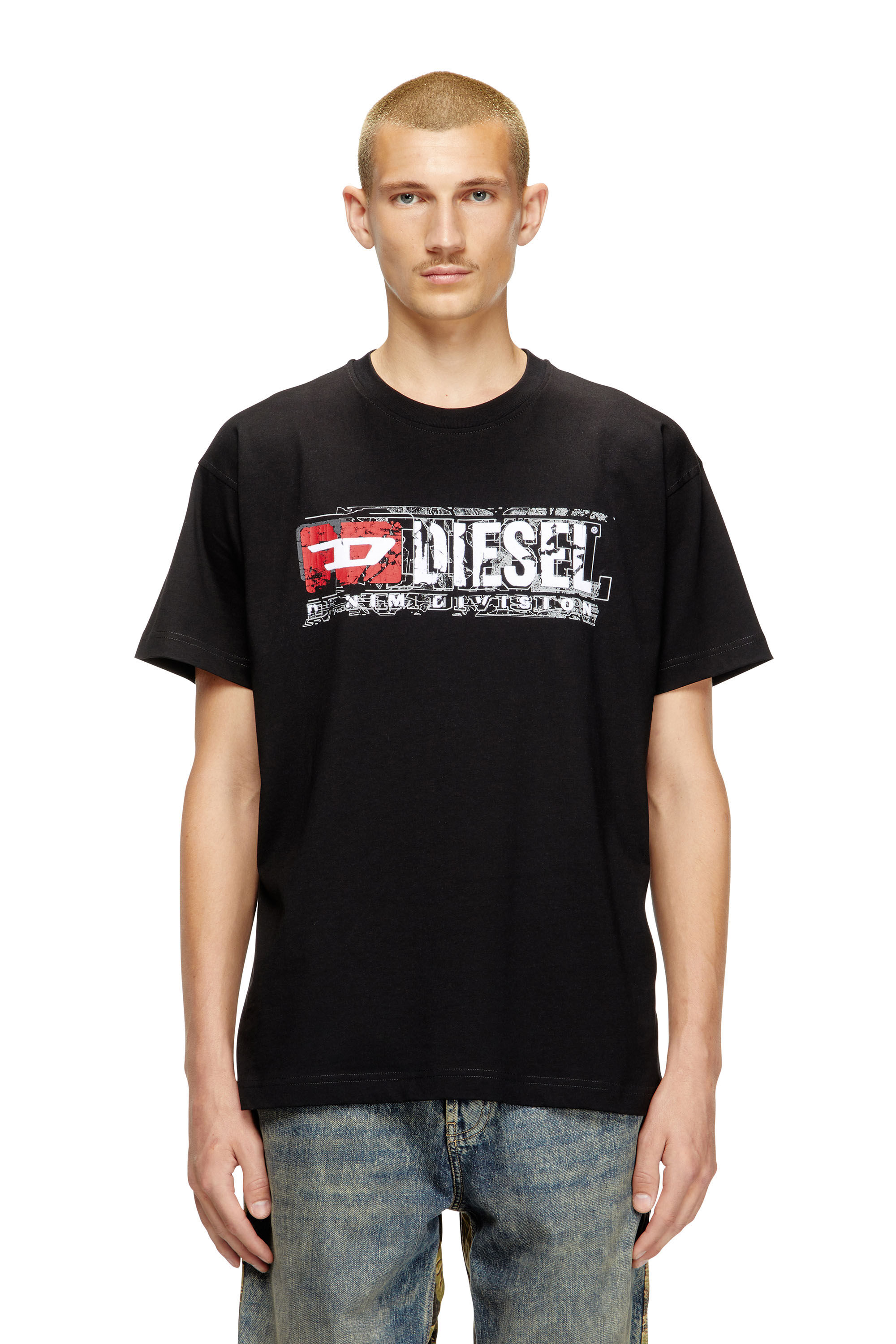 Diesel - T-NORM-T6, Man's T-shirt with flocked Diesel Denim Division logo in Black - 3