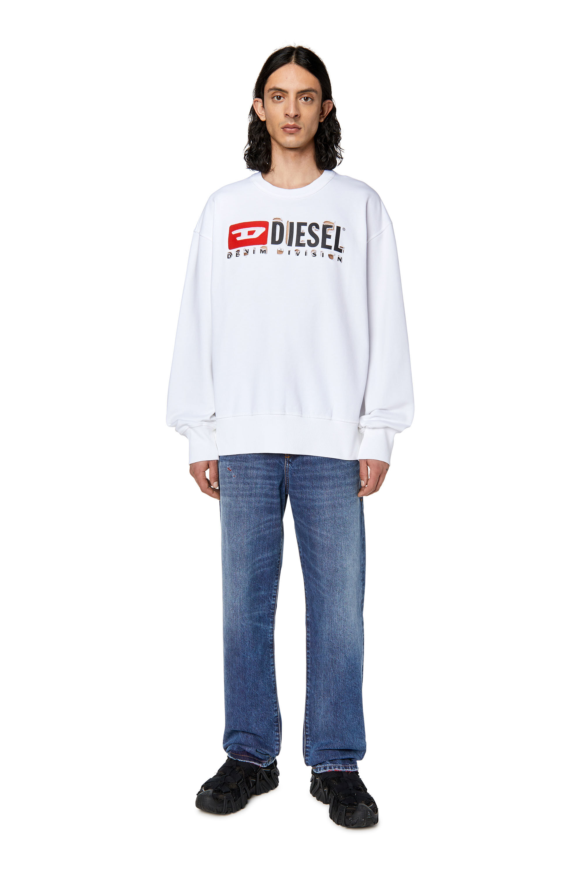 Diesel - S-MACS-DIVSTROYED, Man's Sweatshirt with peel-off letters in White - 1
