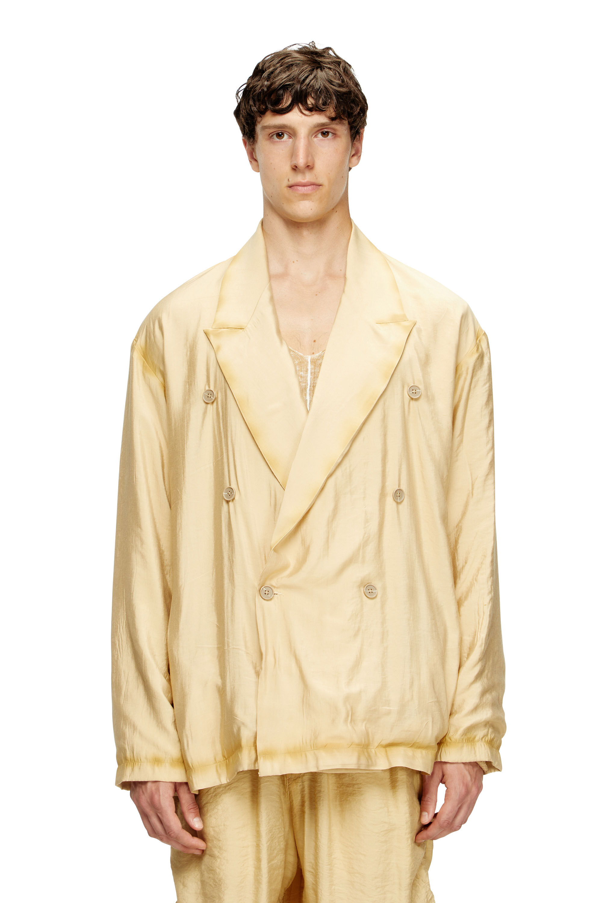 Diesel - J-KEYSERY, Man's Double-breasted blazer in wrinkled shell in Beige - 2