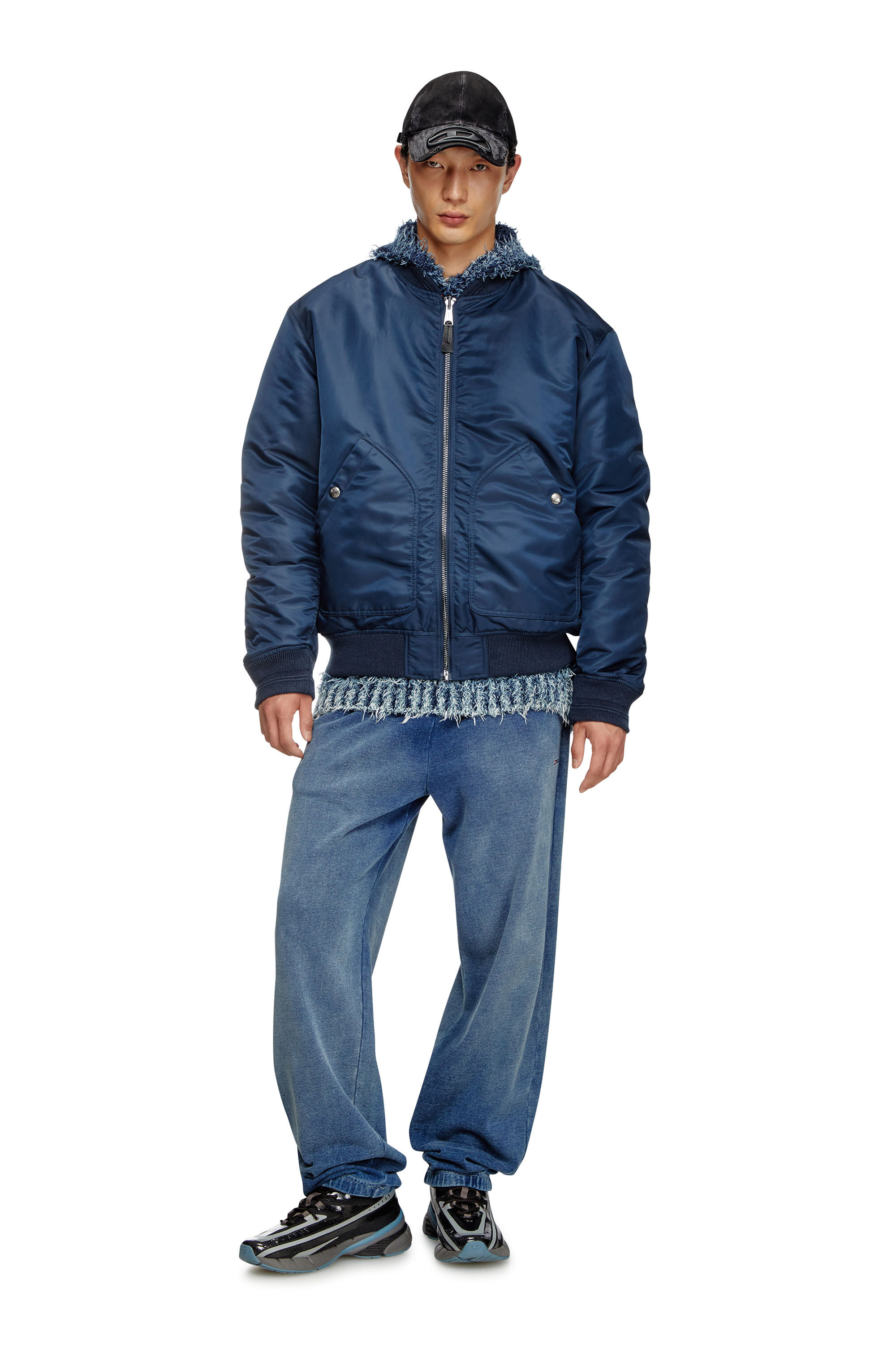 Diesel - J-HELD, Man's Bomber in padded nylon with Oval D in Blue - 1
