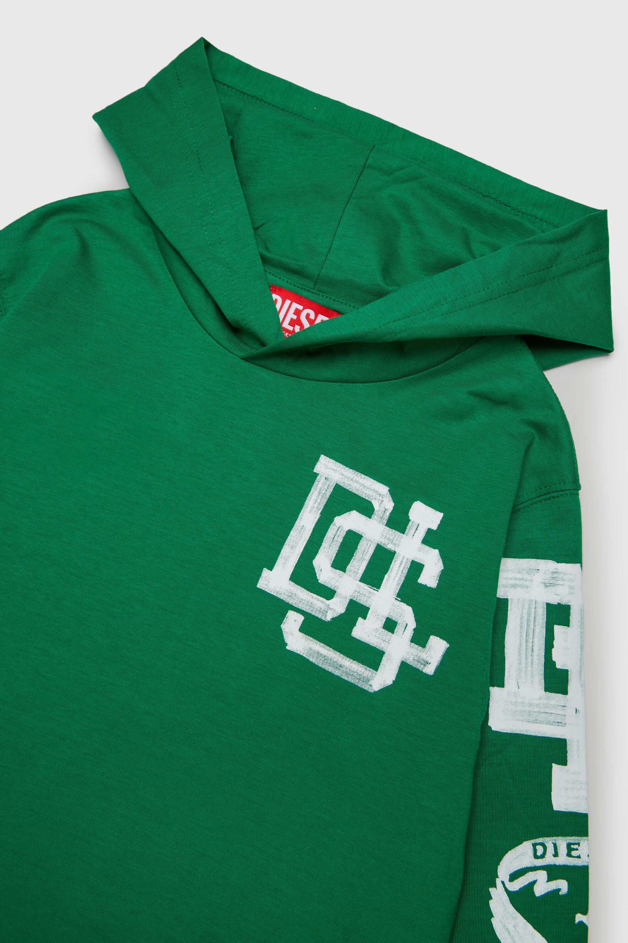 Diesel - TBUNDY OVER, Man's Hooded long-sleeve T-shirt with varsity graphics in Green - 3