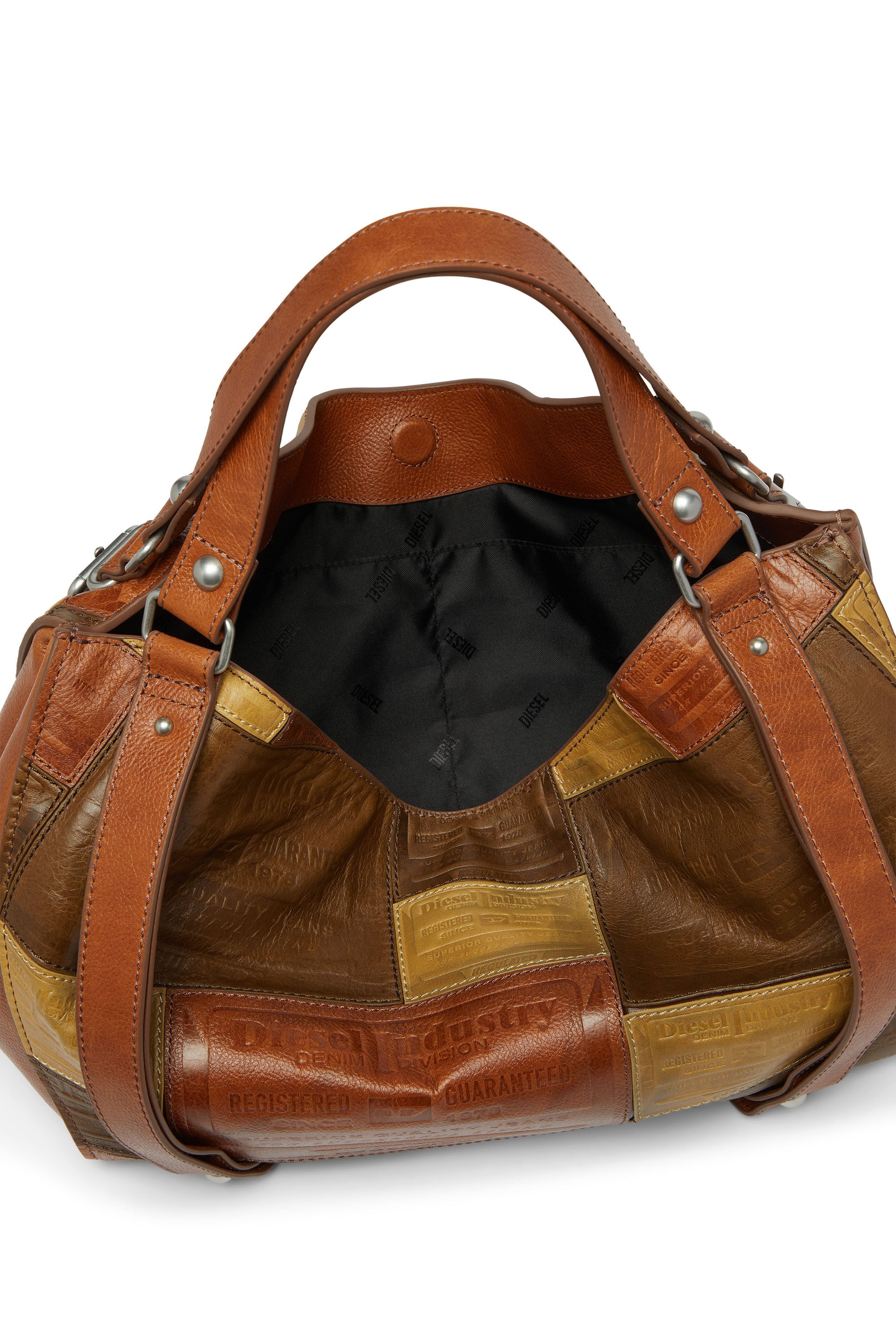 Diesel - D-ONE TOPHANDLE M, Unisex's D-One-Medium top-handle bag in patchwork leather in Brown - 4