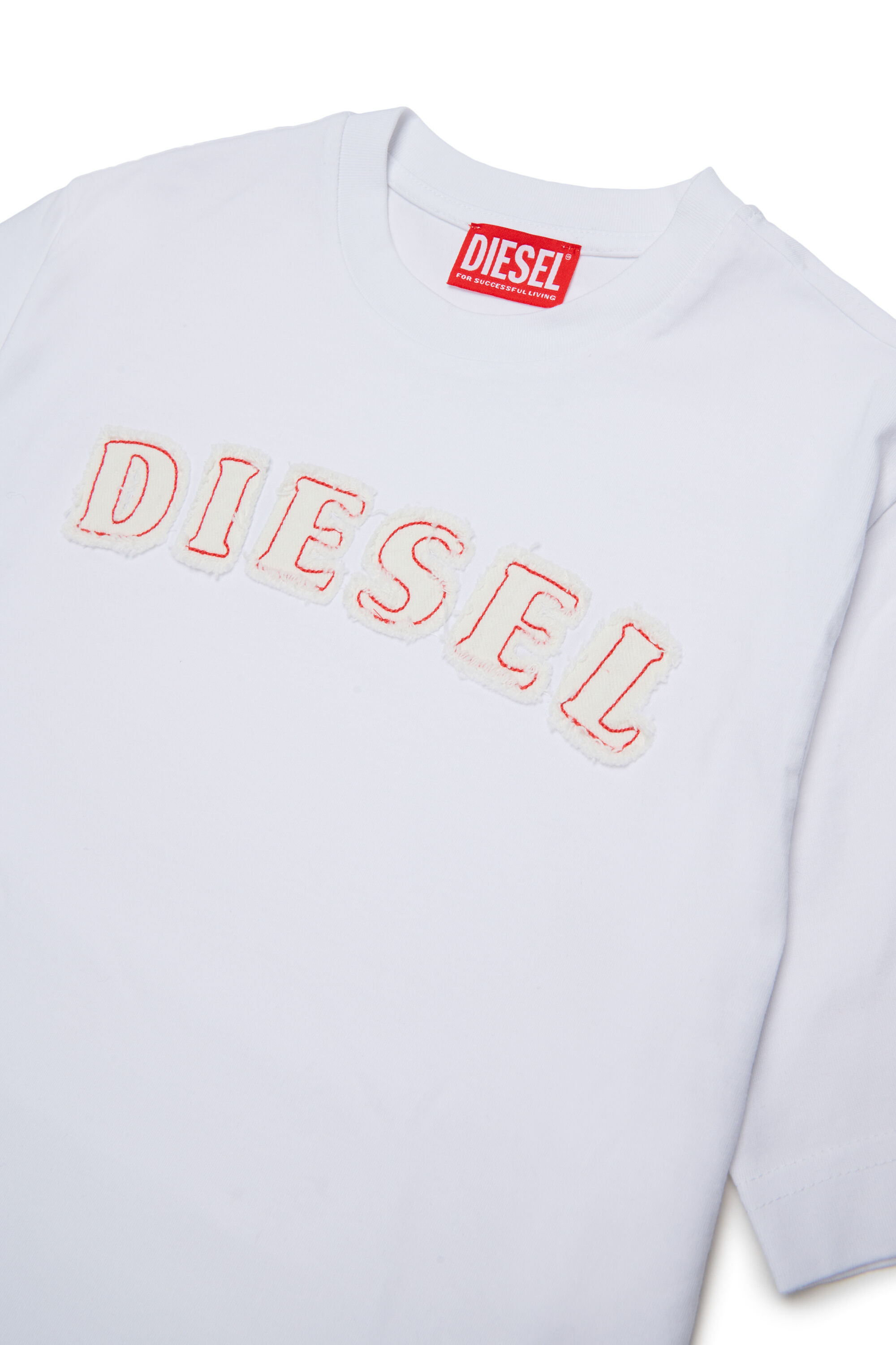 Diesel - TJEANS OVER, Man's Cotton T-shirt with frayed-effect logo in White - 3