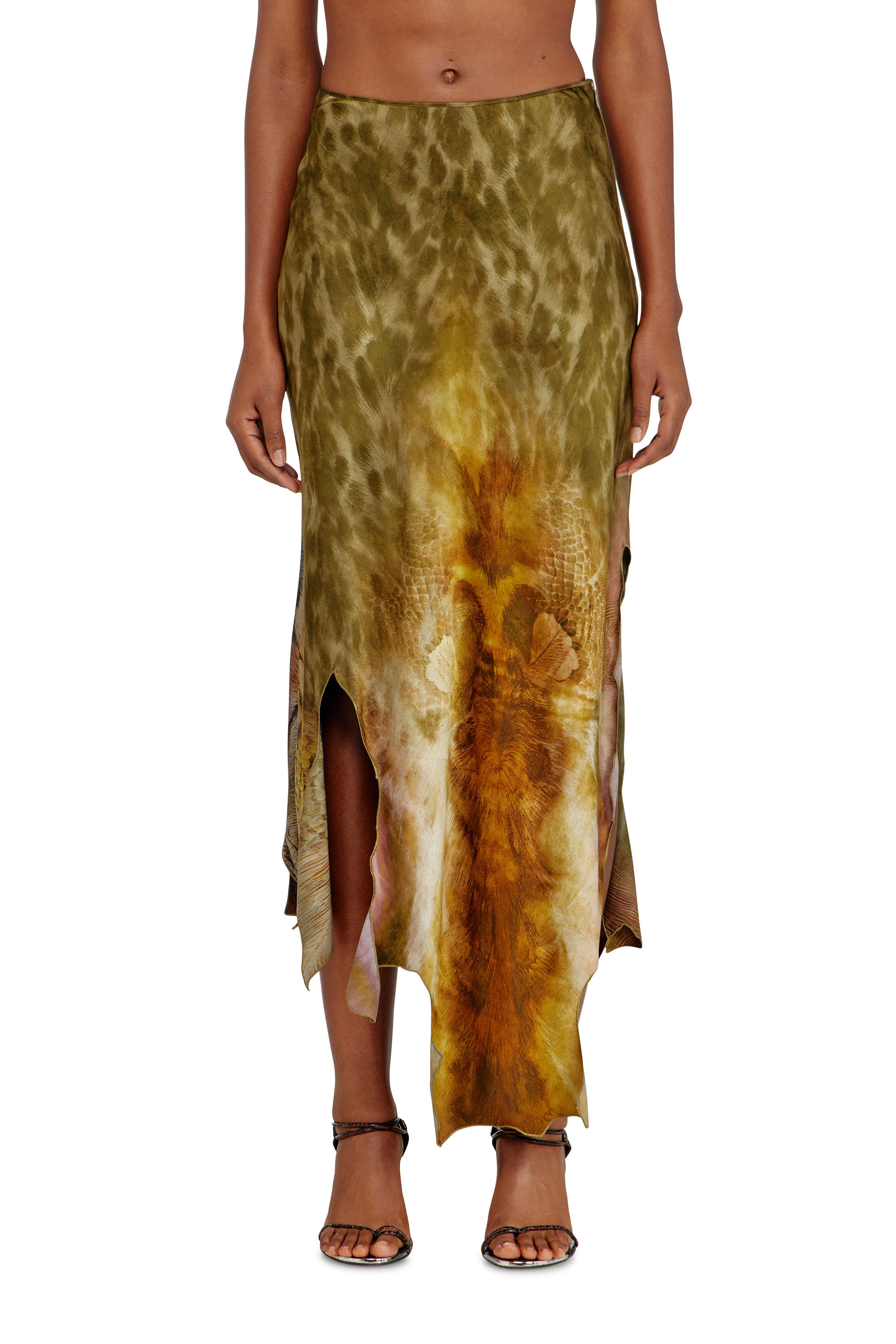 Diesel - O-TORN, Woman's Long asymmetrical skirt in printed satin in null - 3