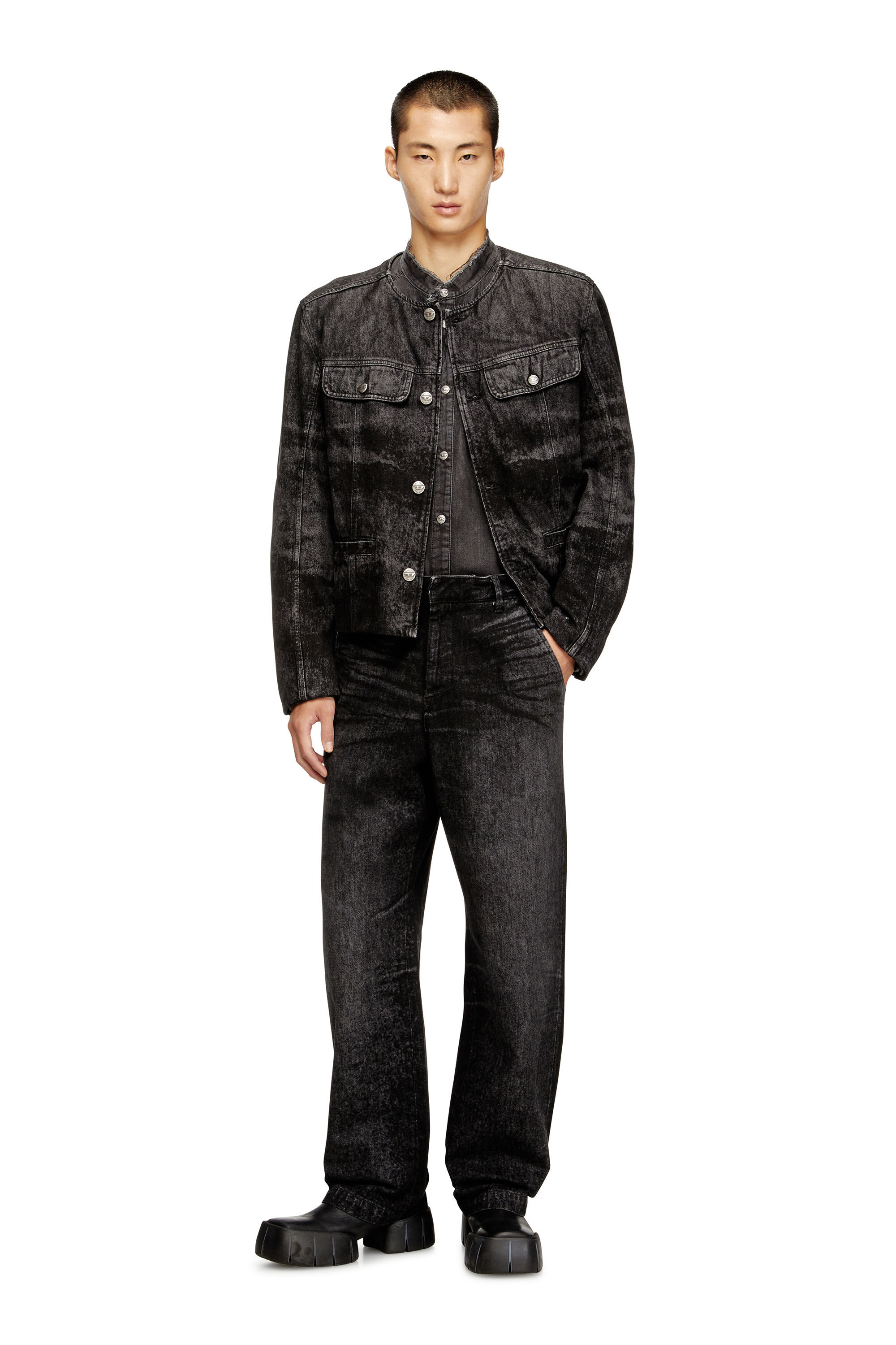 Diesel - D-ABERDEEN-FSH2, Man's Jacket in lasered cotton-hemp denim in Black/Dark grey - 1
