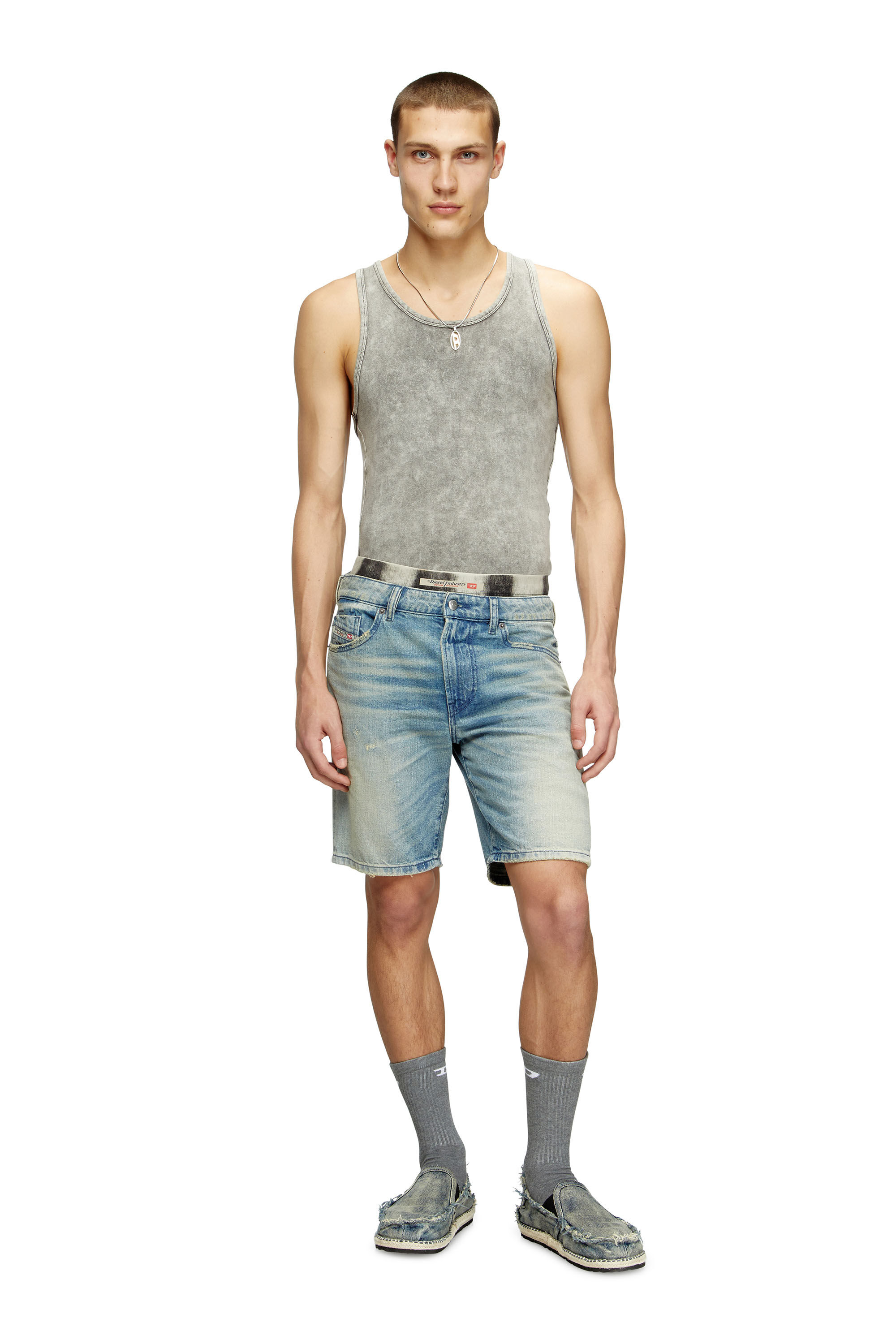Diesel - D-FIN, Man's Slim shorts in worn-effect denim in Light Blue - 4