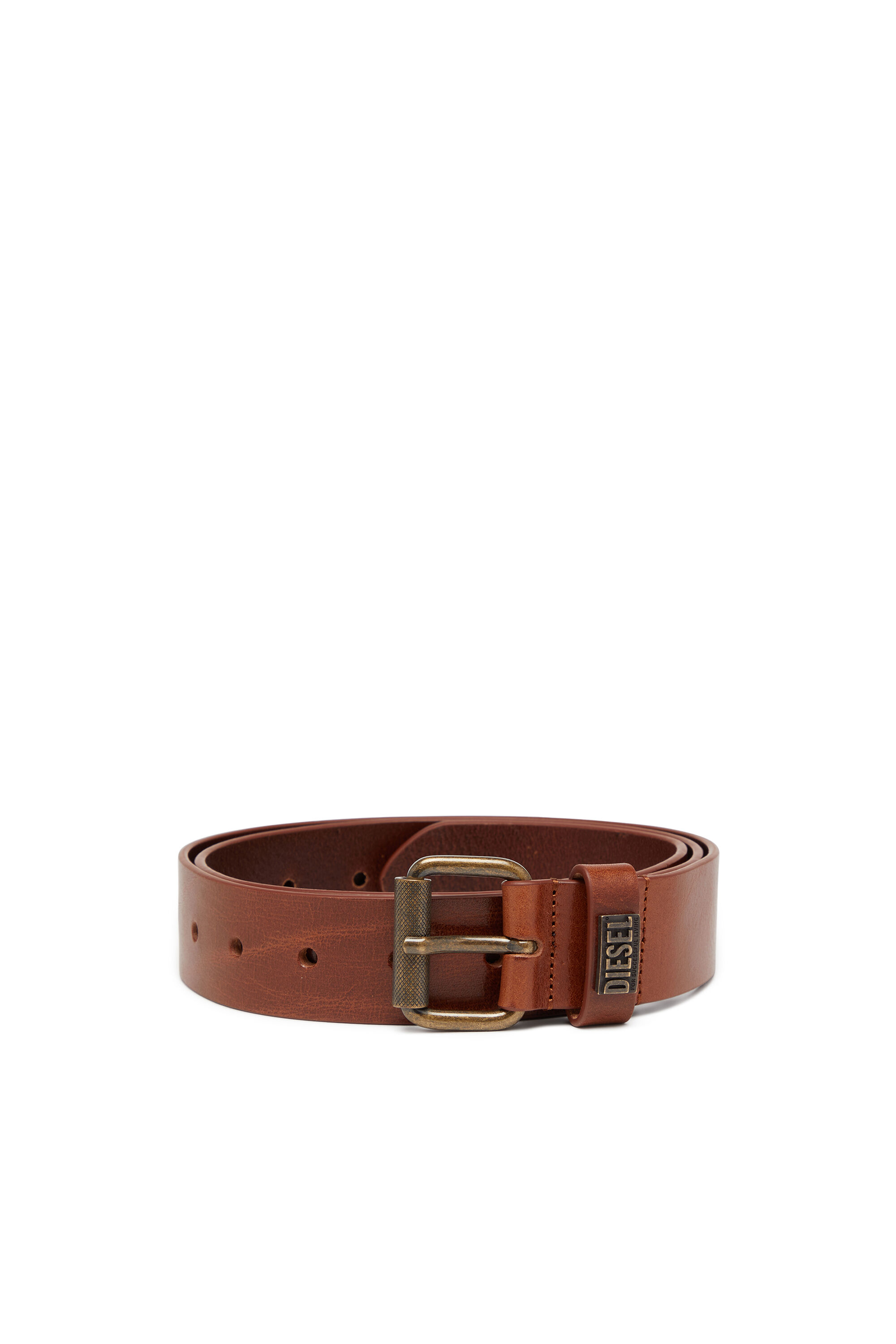 Diesel - B-BISCOTTO-LOOP II, Man's 3.5 cm leather belt with branded metal buckle in Brown - 1