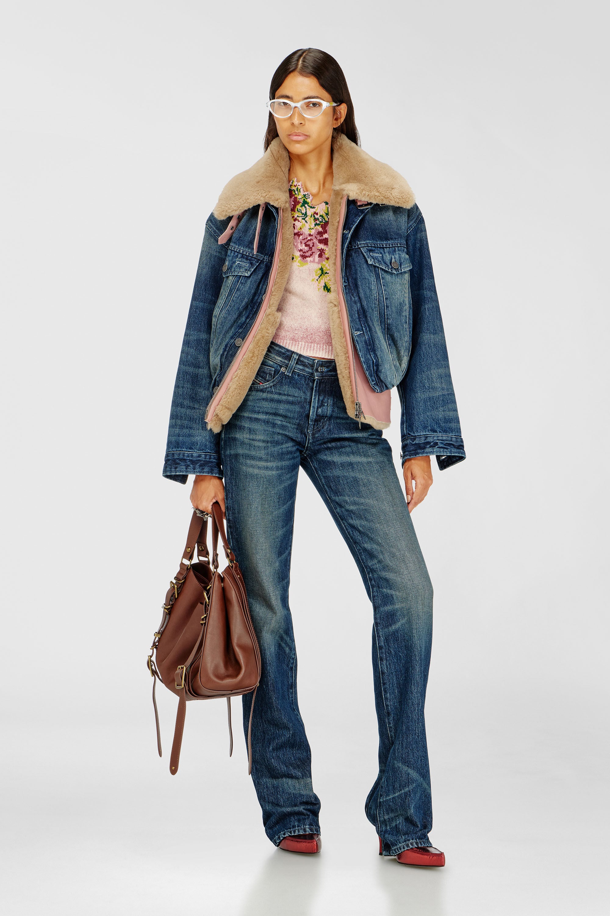 Diesel - DE-MORVI-FSJ, Woman's Elasticated trucker jacket in denim in Medium blue - 1