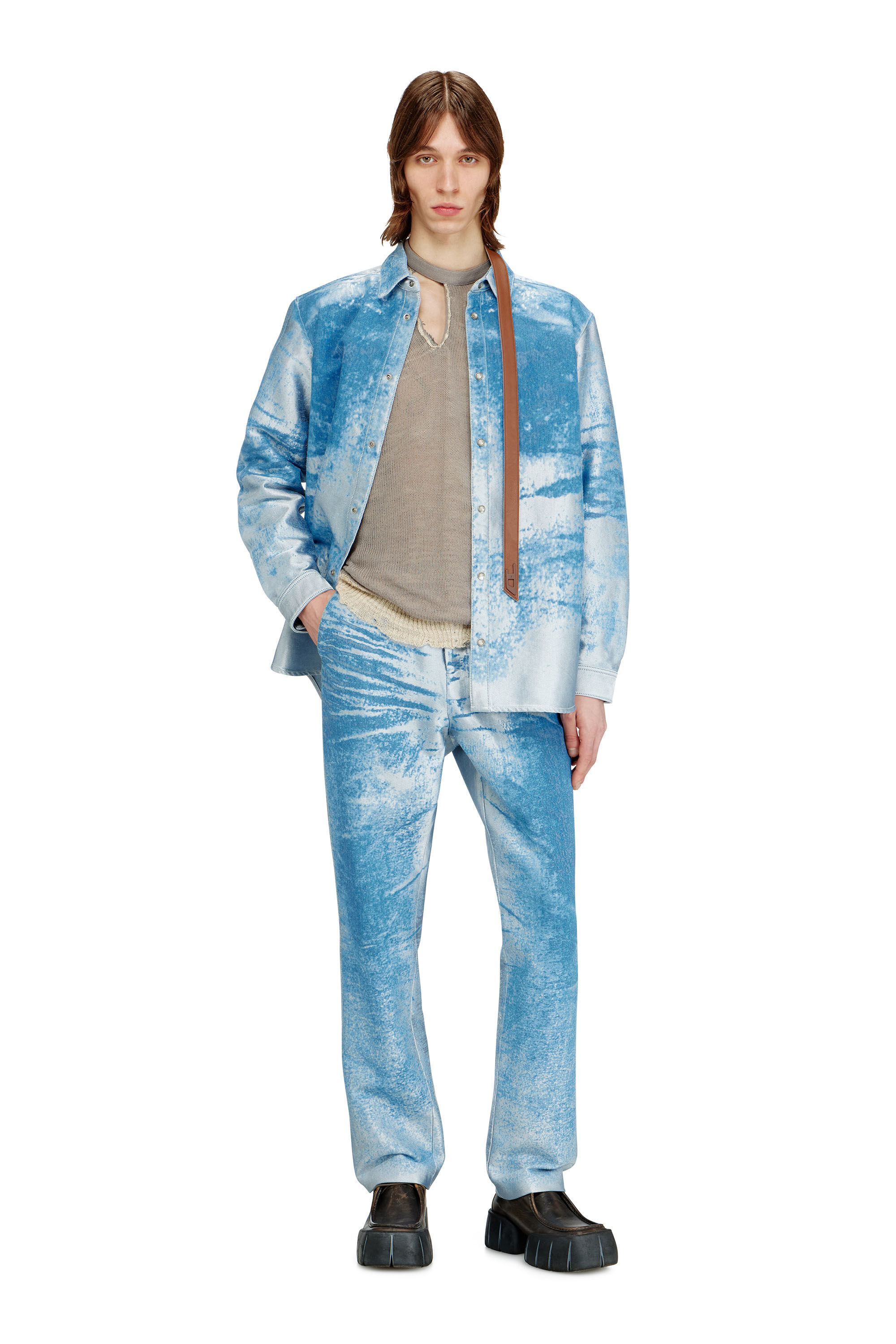 Diesel - D-KELMAR-FSI, Man's Shirt in coloured satin denim in Light Blue - 1