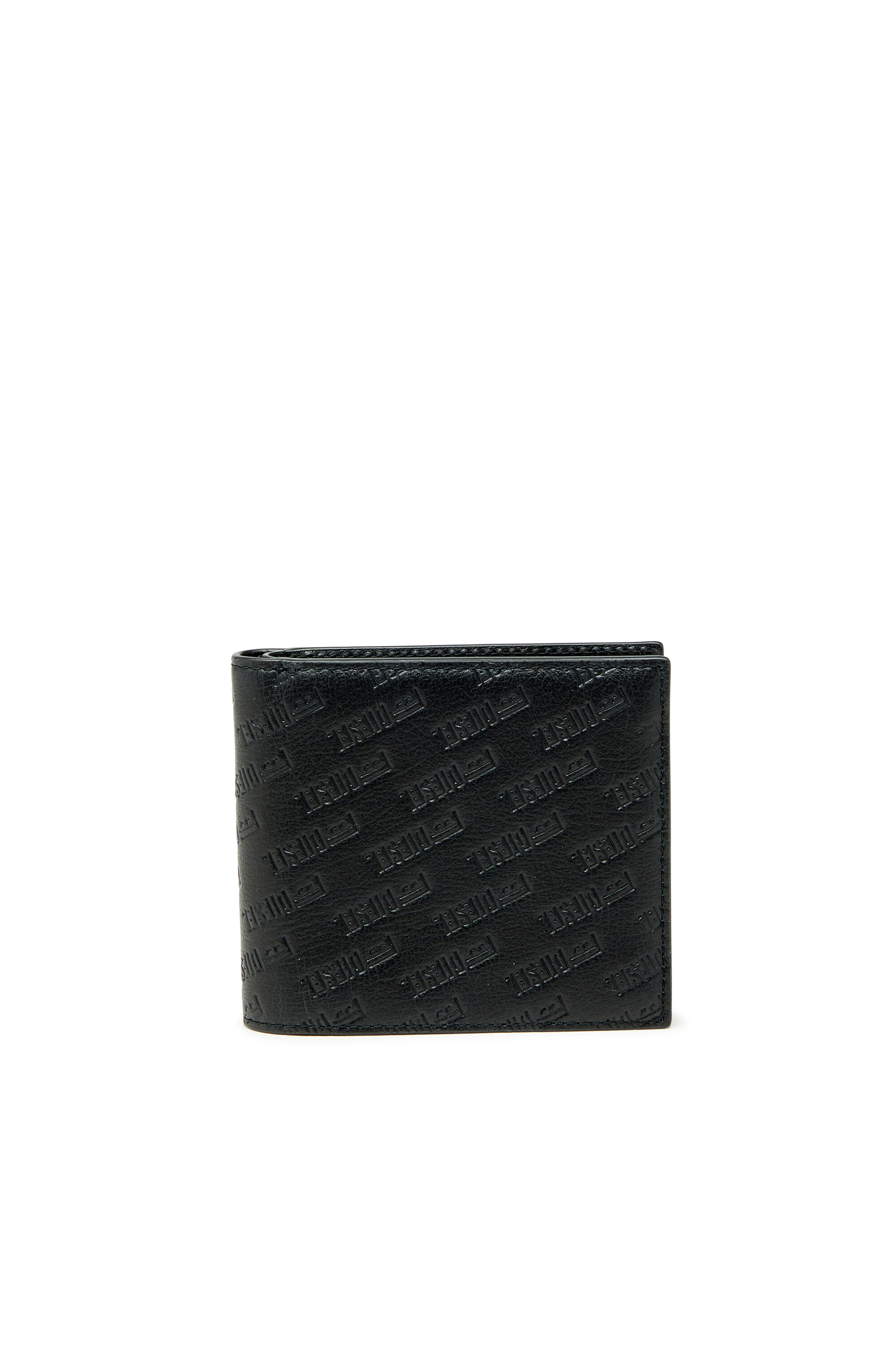 Diesel - MONOGRAM BI-FOLD COIN S 3D, Man's Leather bi-fold wallet with all-over embossed logo in Black - 1