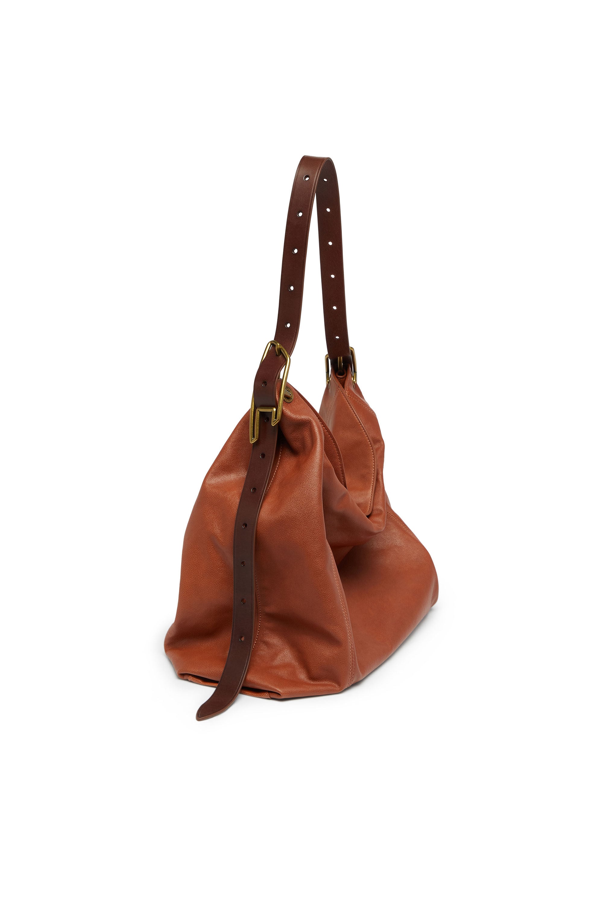 Diesel - D-LINE HOBO L, Woman's D-Line-Hobo bag in shiny wrinkled leather in Brown - 6