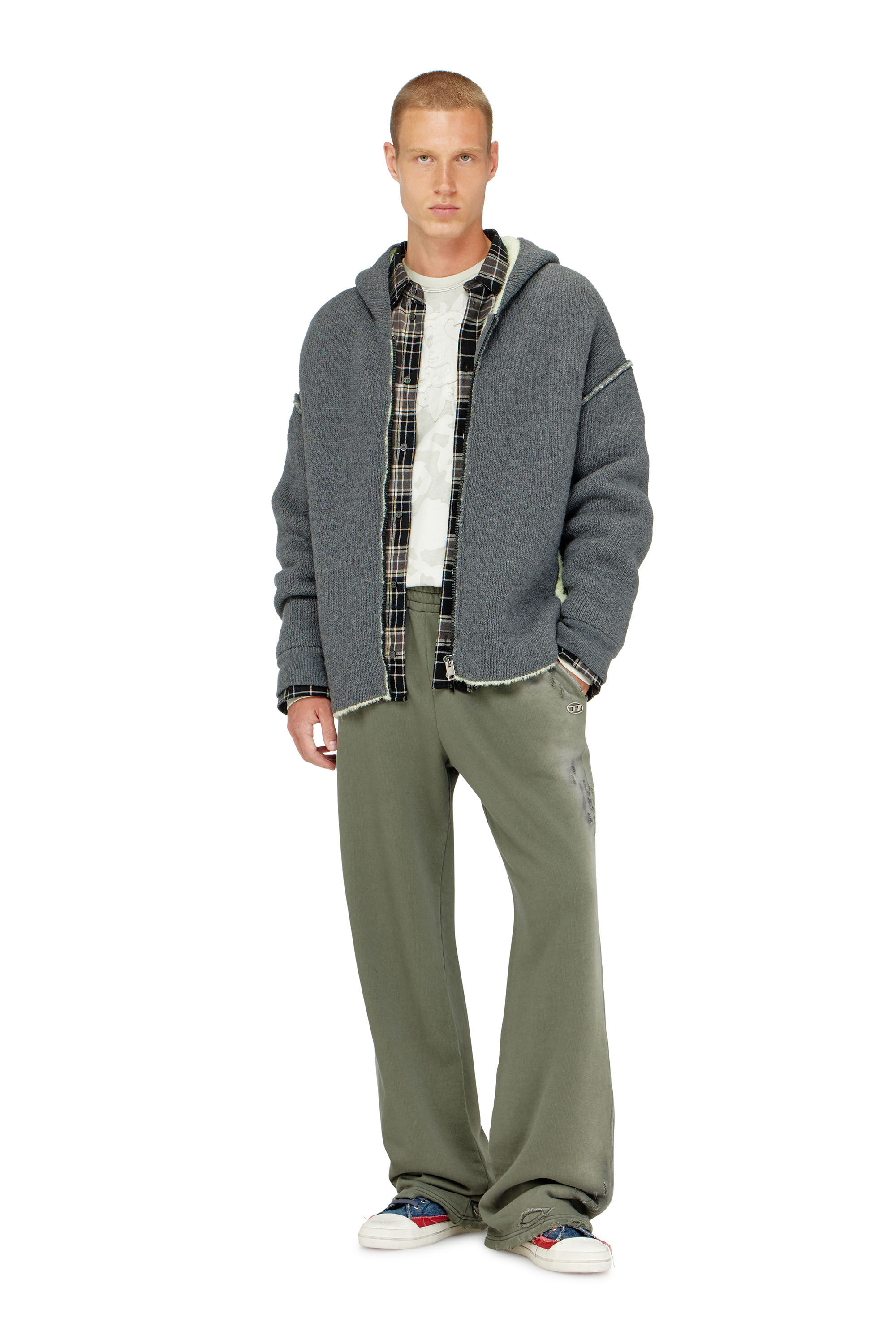 Diesel - K-BOUBBY, Man's Zip-up hoodie in dual-texture knit in null - 1