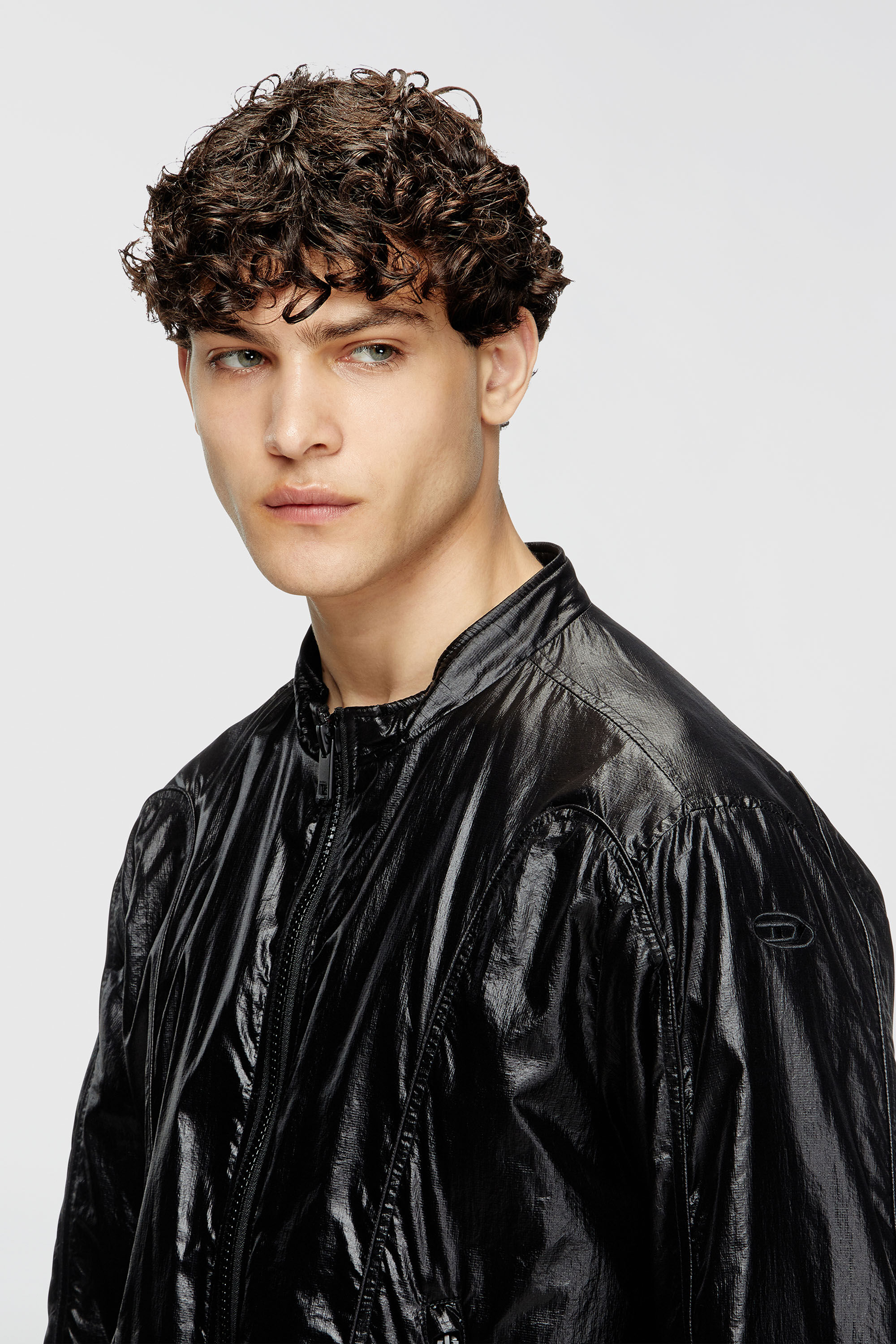 Diesel - J-CLAYS, Man's Biker jacket in shiny ripstop in Black - 5