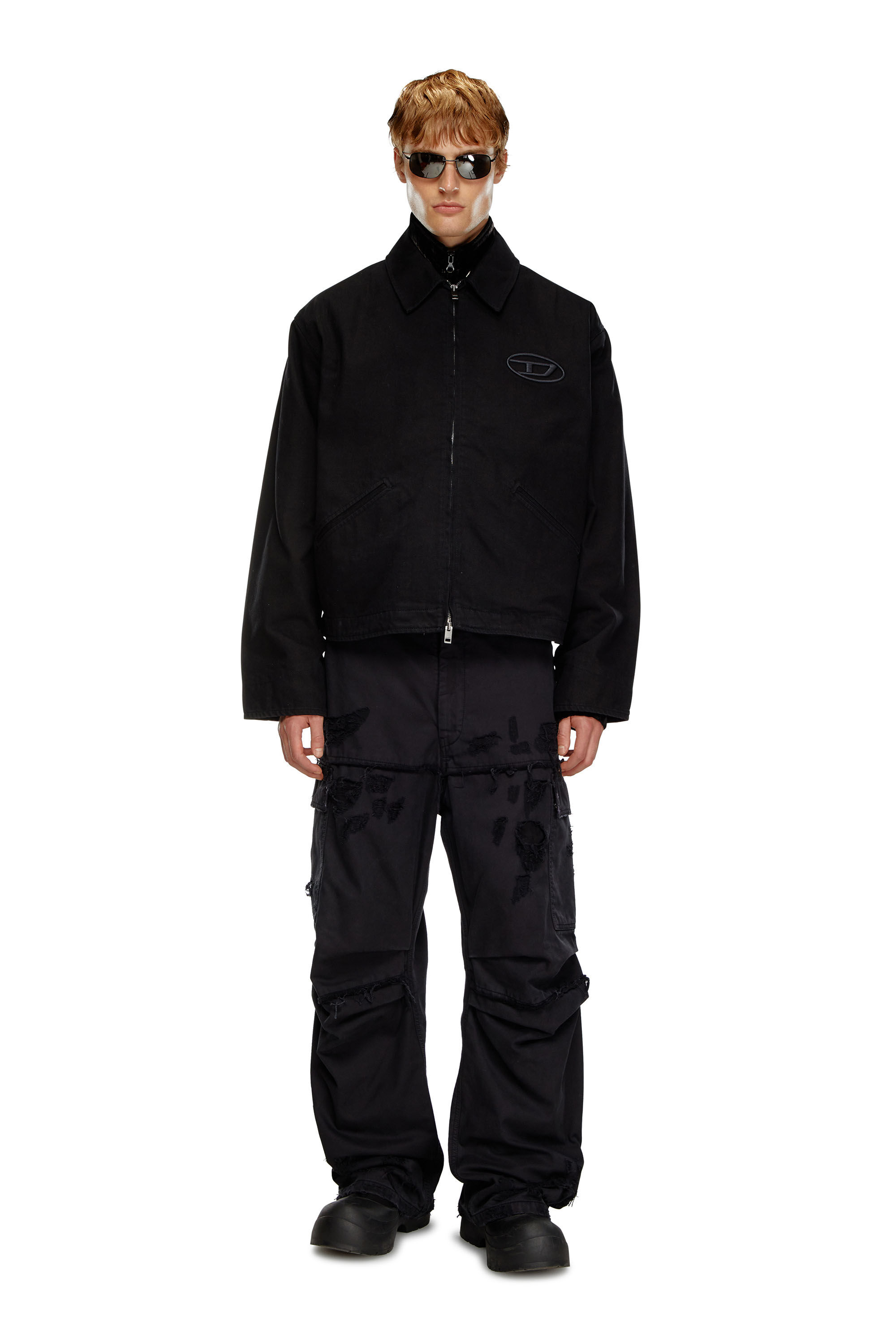 Diesel - J-TAYLOR-BLEACH, Man Denim blouson jacket with bleached logo in Black - Image 1