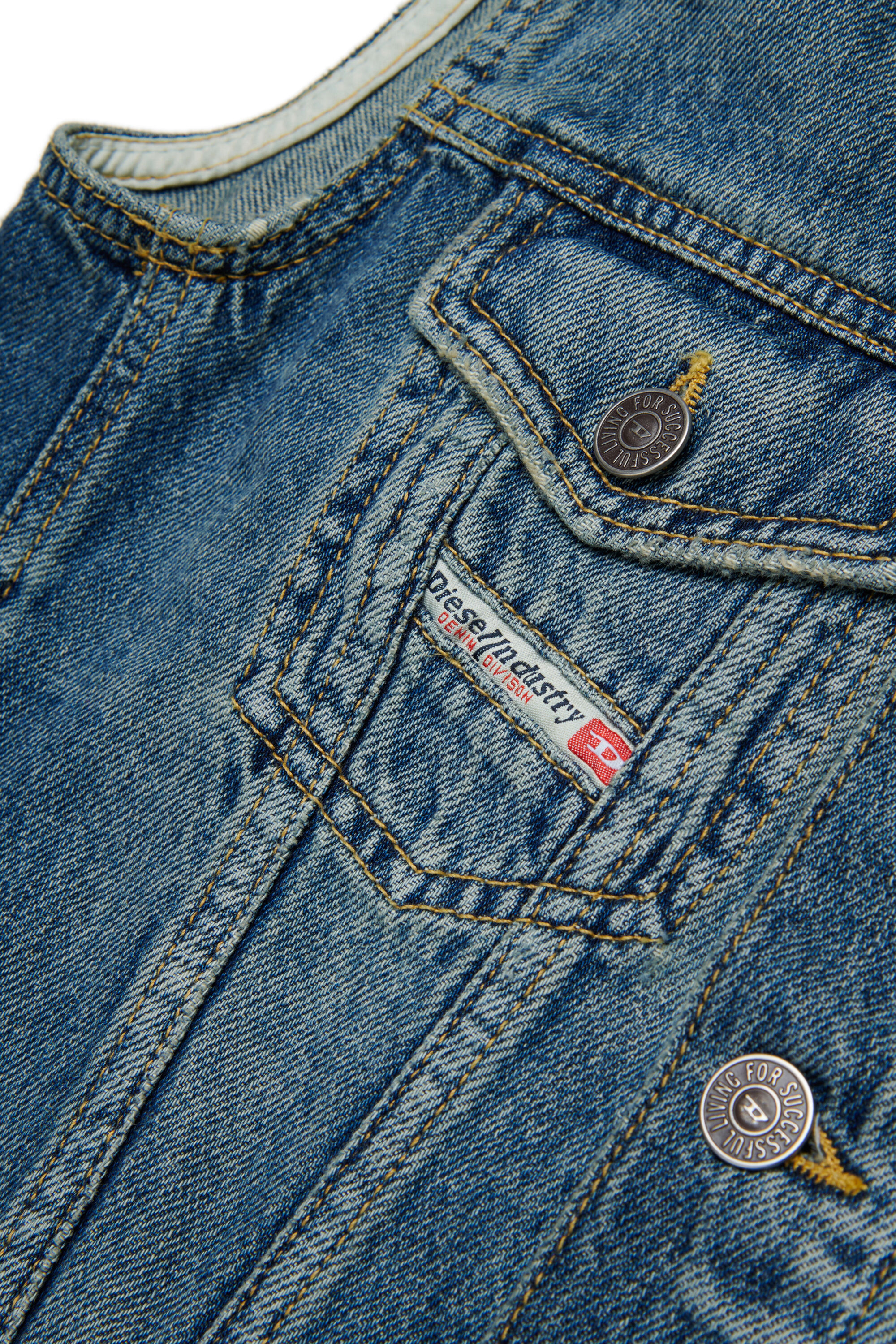 Diesel - JNHILL-OVER-SM, Man's Vest in treated denim with abrasions in Medium blue - 4