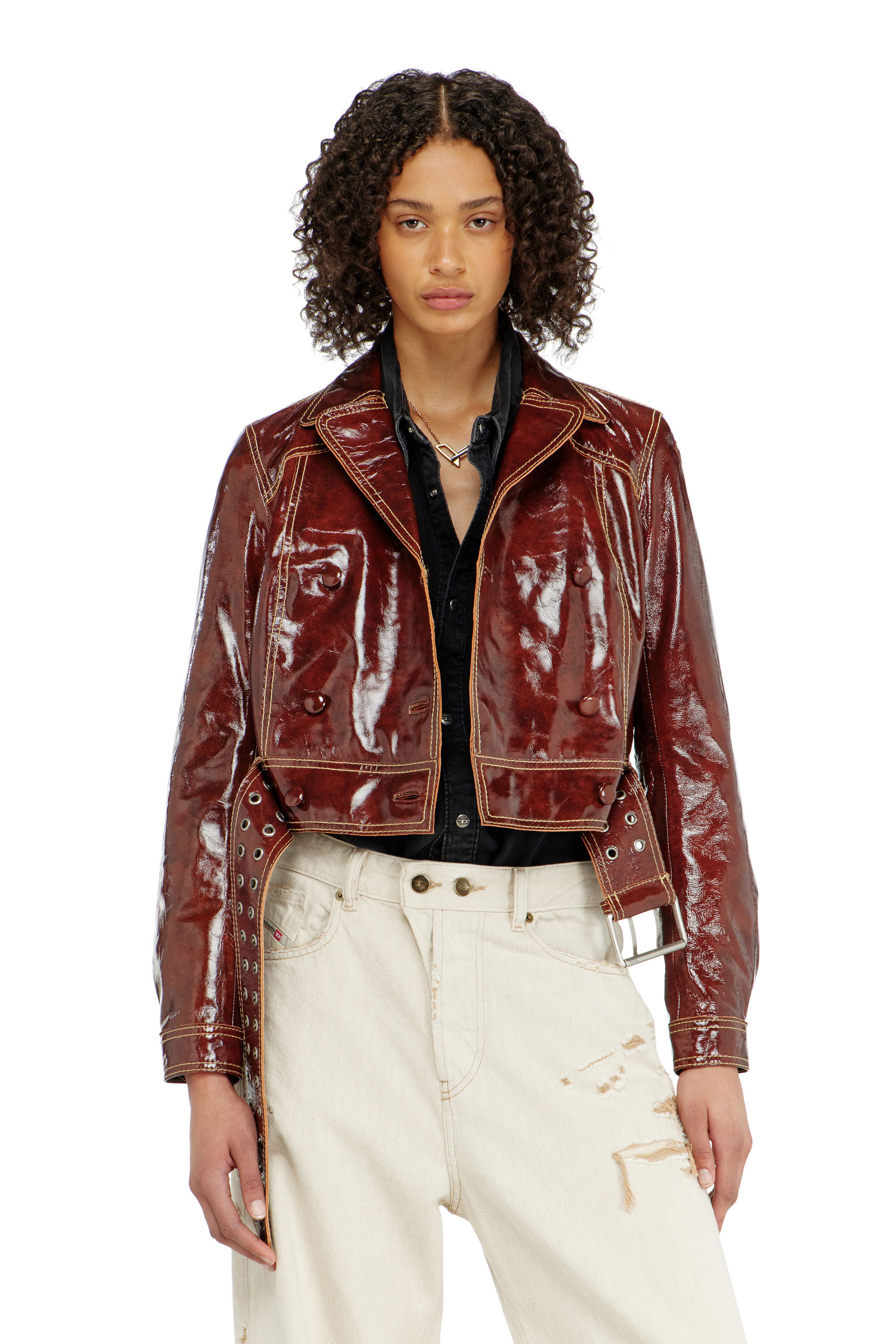 Diesel - L-EGEND, Woman's Patent-leather jacket with large belt in null - 3
