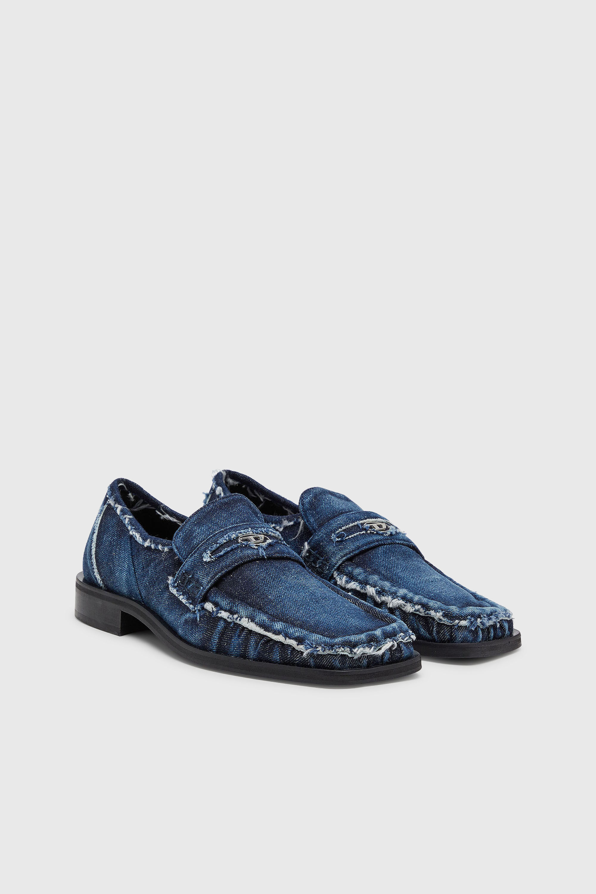 Diesel - D-AMBER LOAFER, Man's D-Amber - Penny loafers in frayed denim in Blue - 2