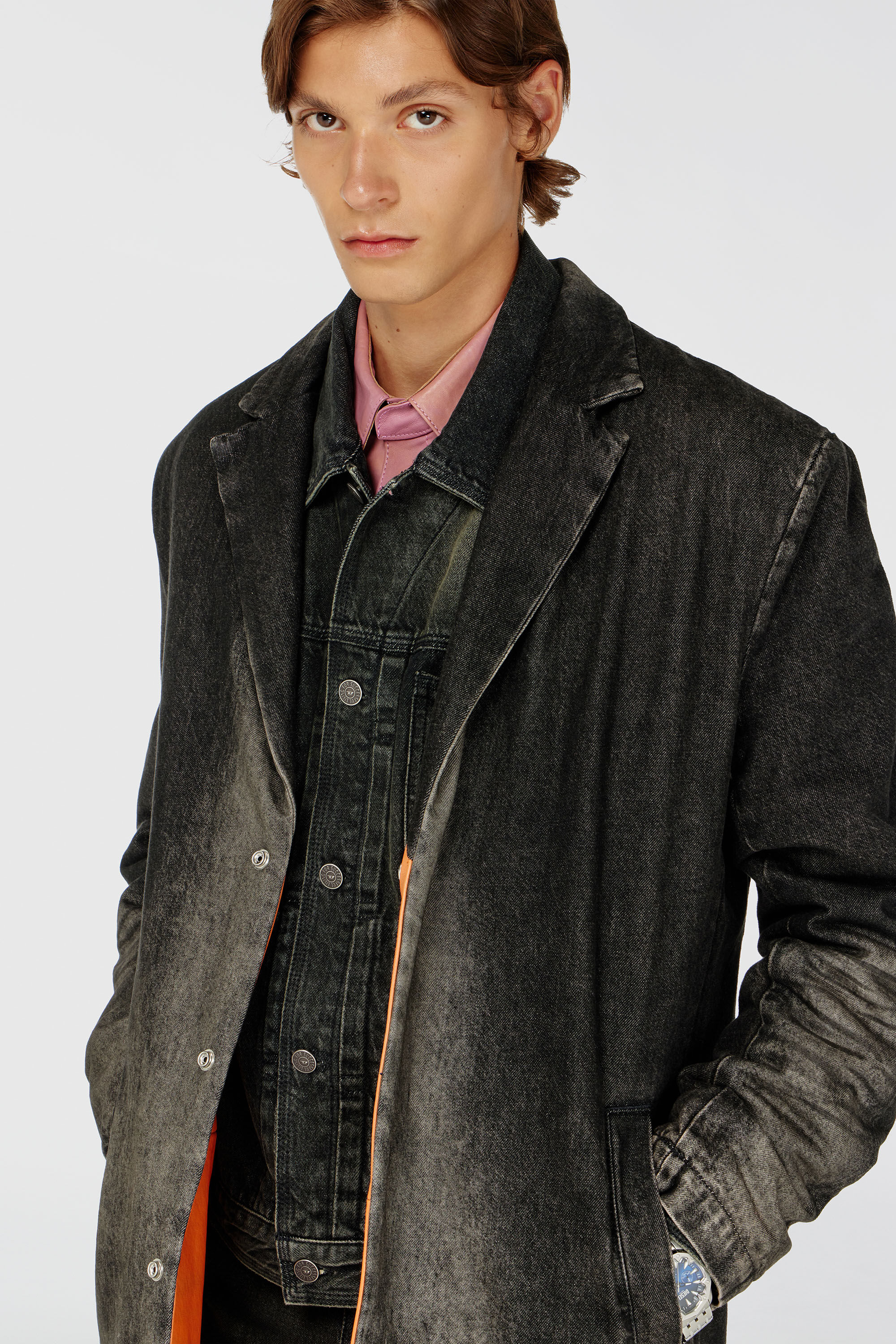Diesel - D-IANCH-FSJ, Unisex's Long coat in dirty-effect denim in Black/Dark grey - 5