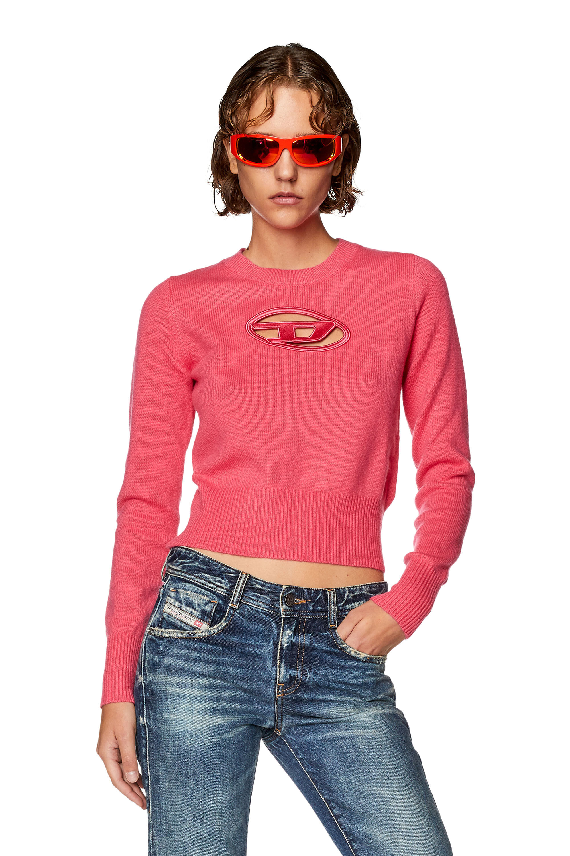 Diesel - M-AREESA, Woman's Jumper with embroidered cut-out logo in Pink - 3