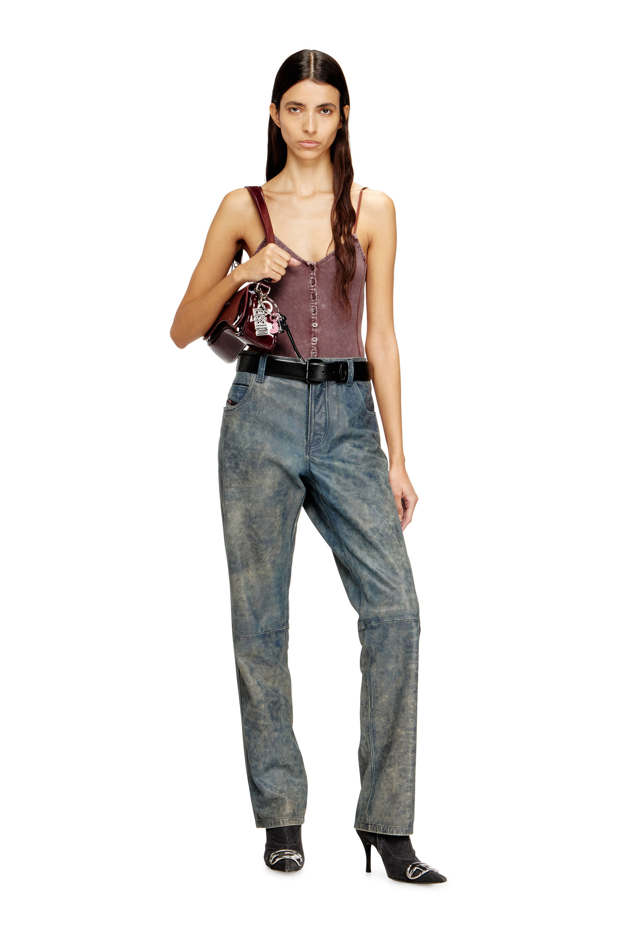 Diesel - T-LEY, Woman's Thong bodysuit in marbled ribbed jersey in Brown - 1