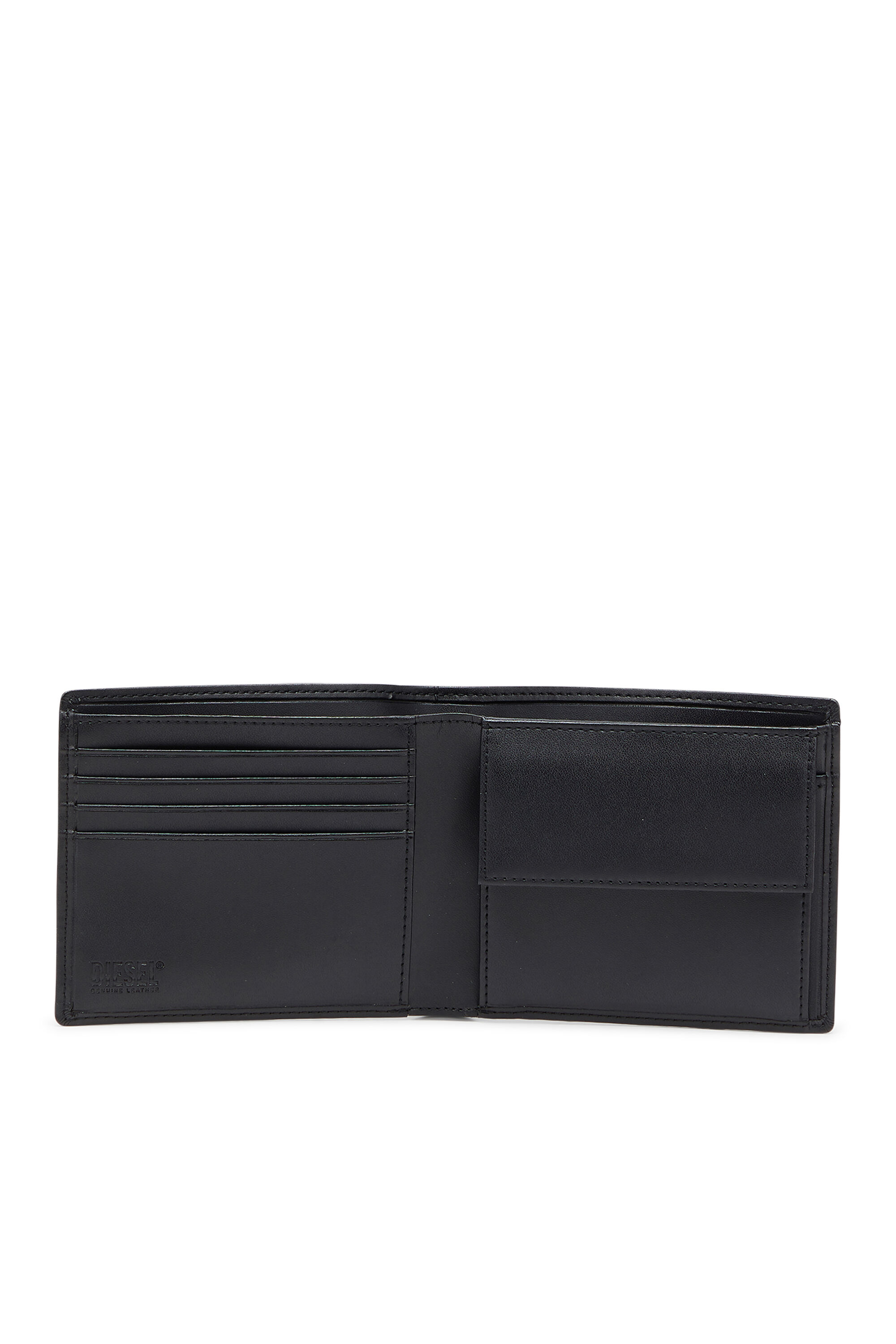 Diesel - D-LOGO 2.0 BI FOLD COIN S, Man's Bi-fold wallet in leather with coin pocket in Black - 3
