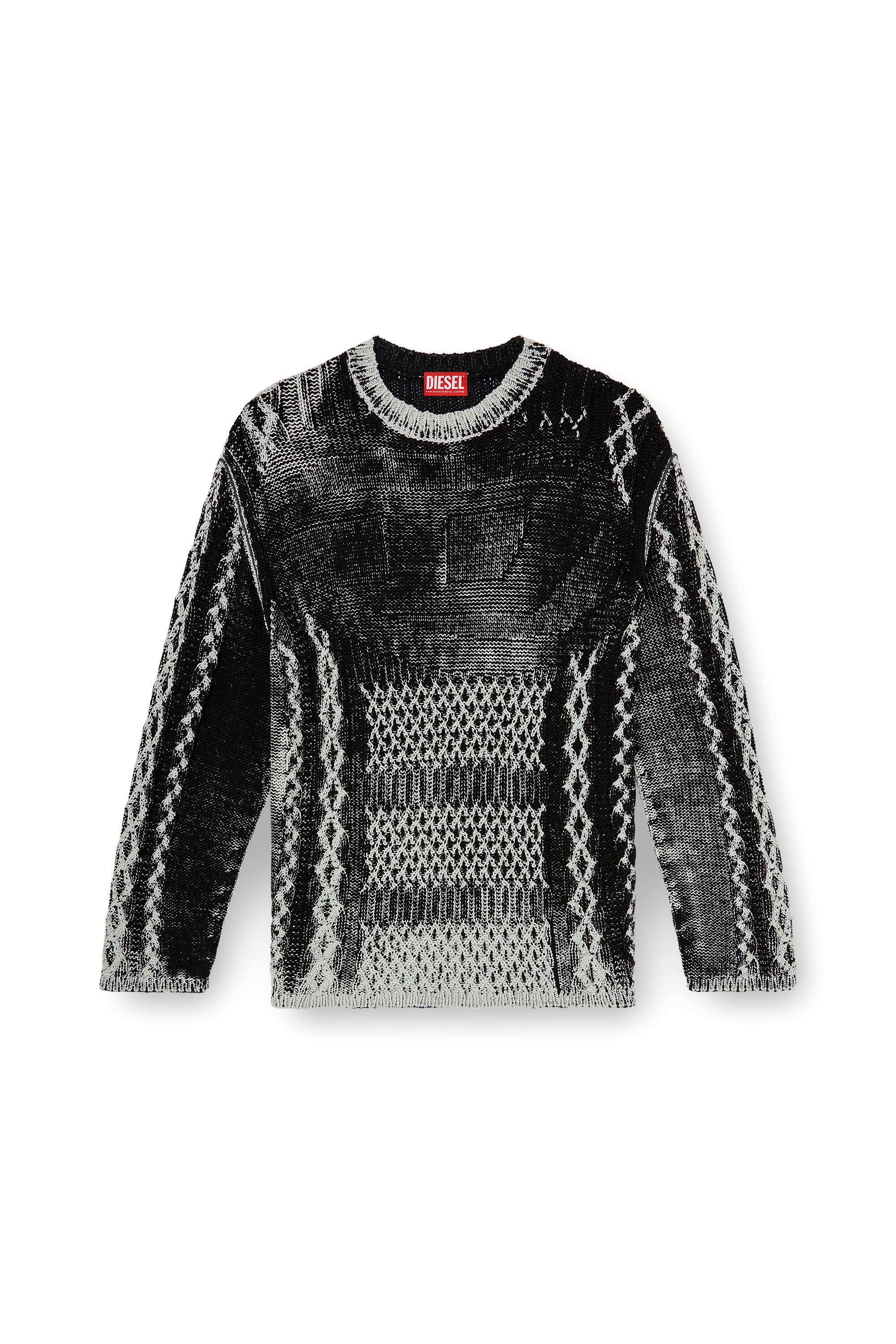 Diesel - K-MIONE, Man's Treated cable-knit jumper in Grey/Black - 2