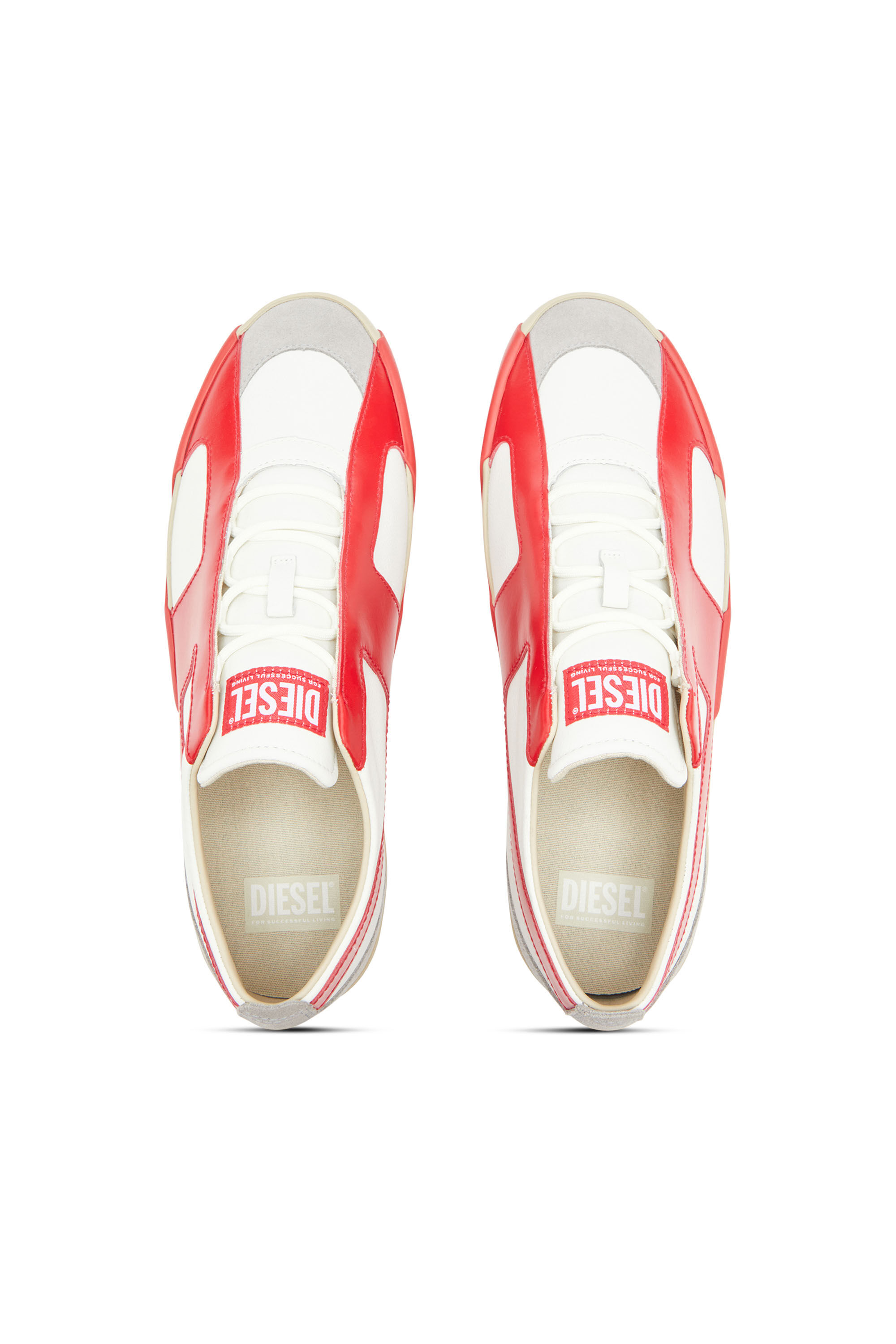 Diesel - S-SLANTE-D LOW, Man's S-Slante-D-Sneakers in suede and leather with D logo in White/Red - 4
