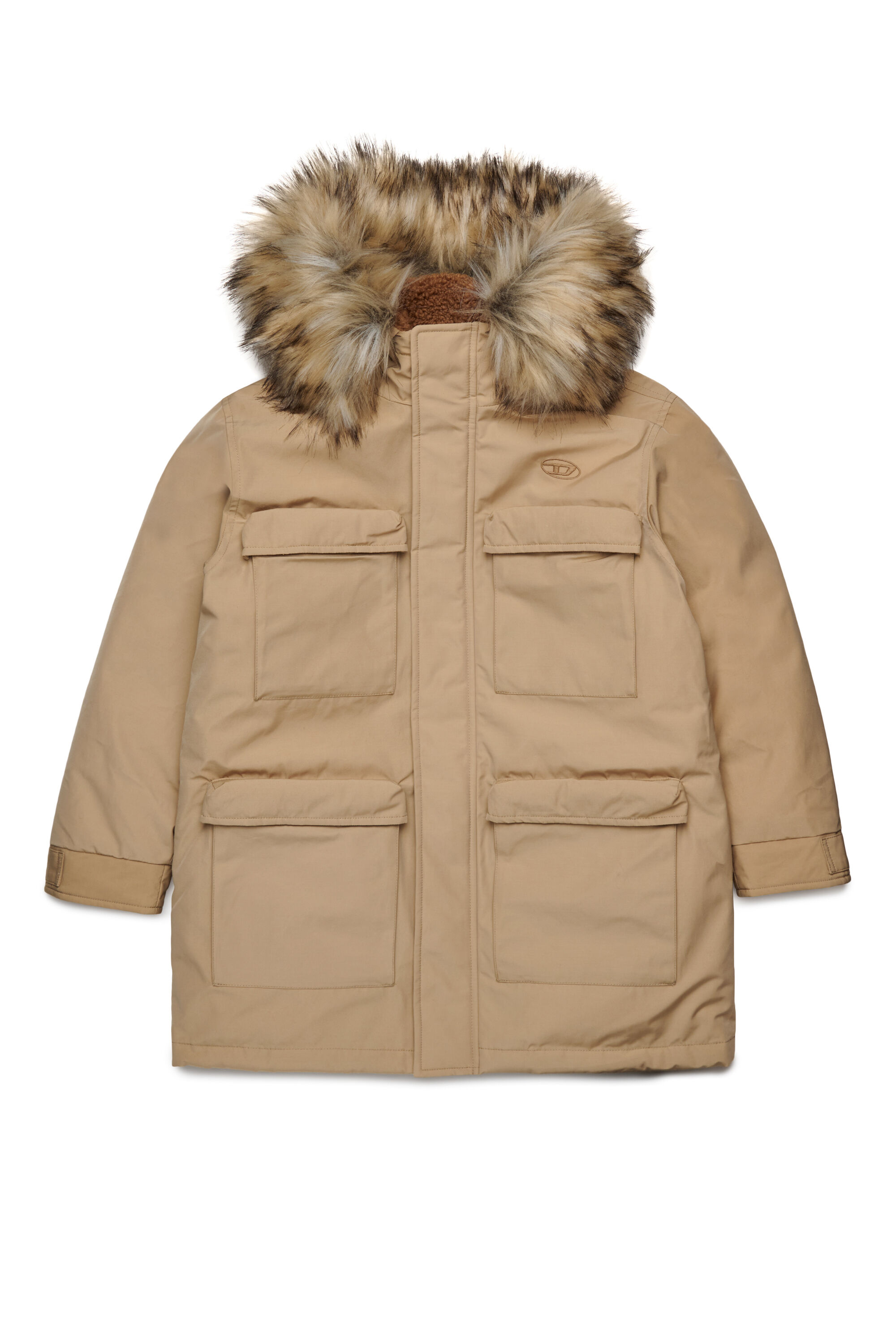 Diesel - JWMILOW, Man's Hooded cotton blend jacket with multiple pockets in Light Brown - 1