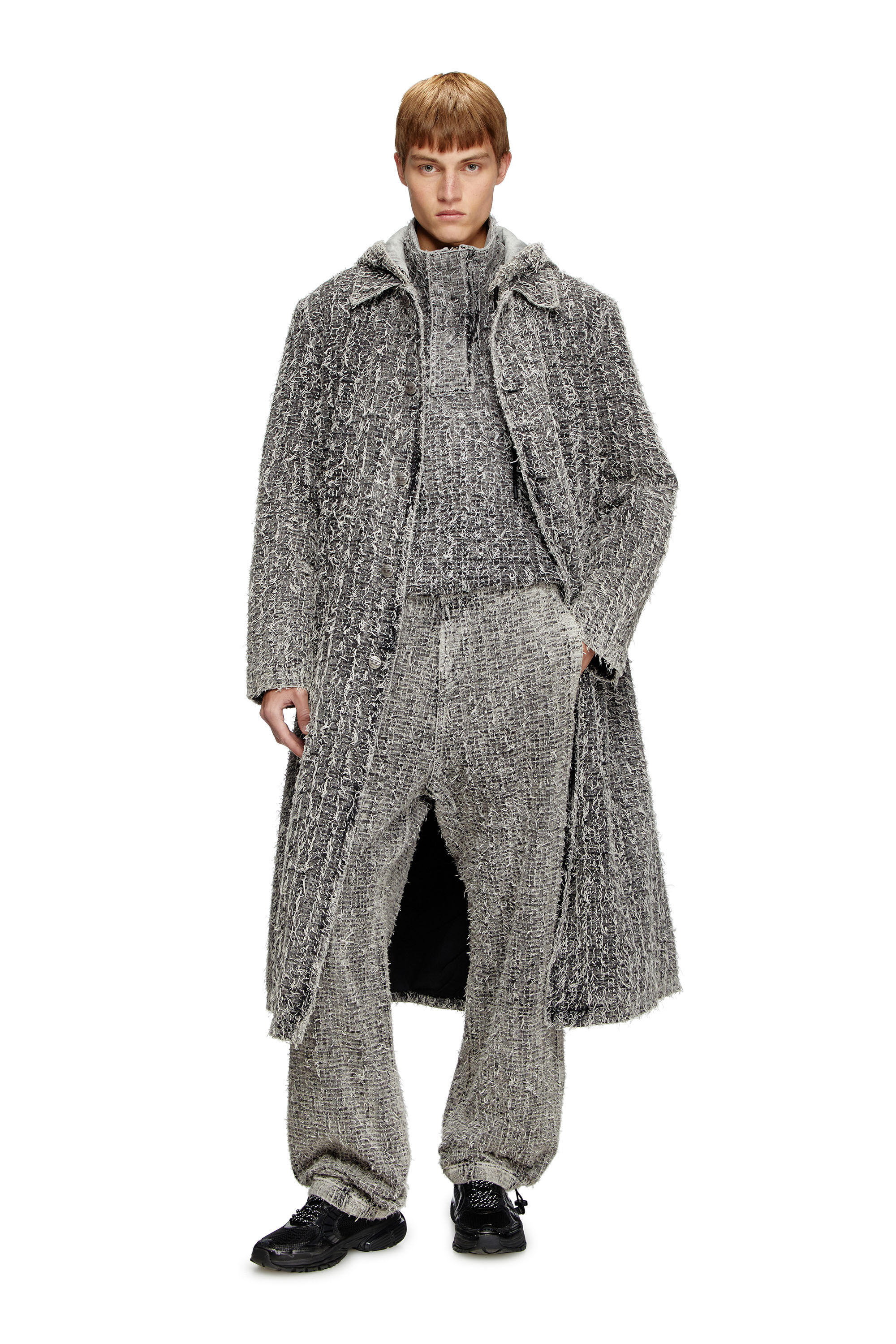 Diesel - D-JACK-S, Unisex's Hooded coat in bouclé denim in Black - 3