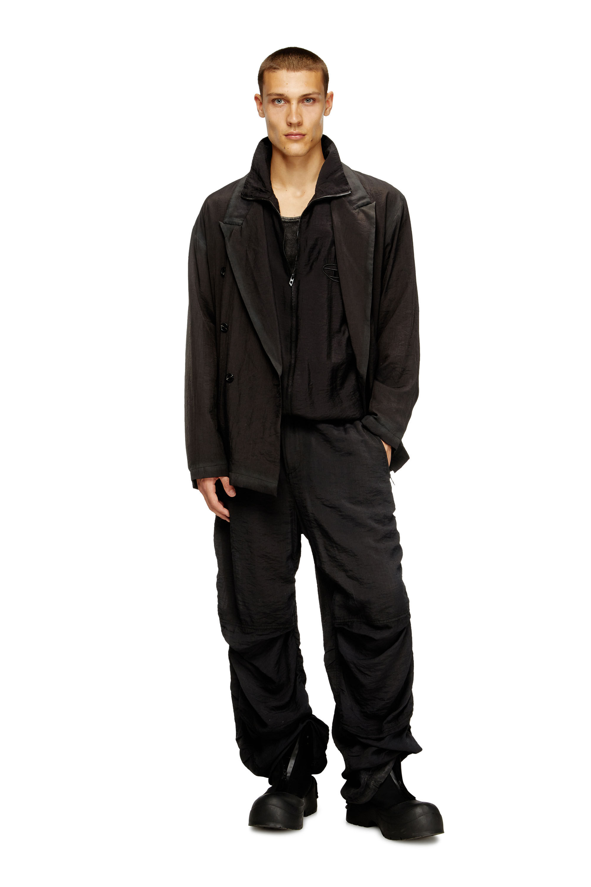 Diesel - J-KEYSERY, Man's Double-breasted blazer in wrinkled shell in Dark grey - 1