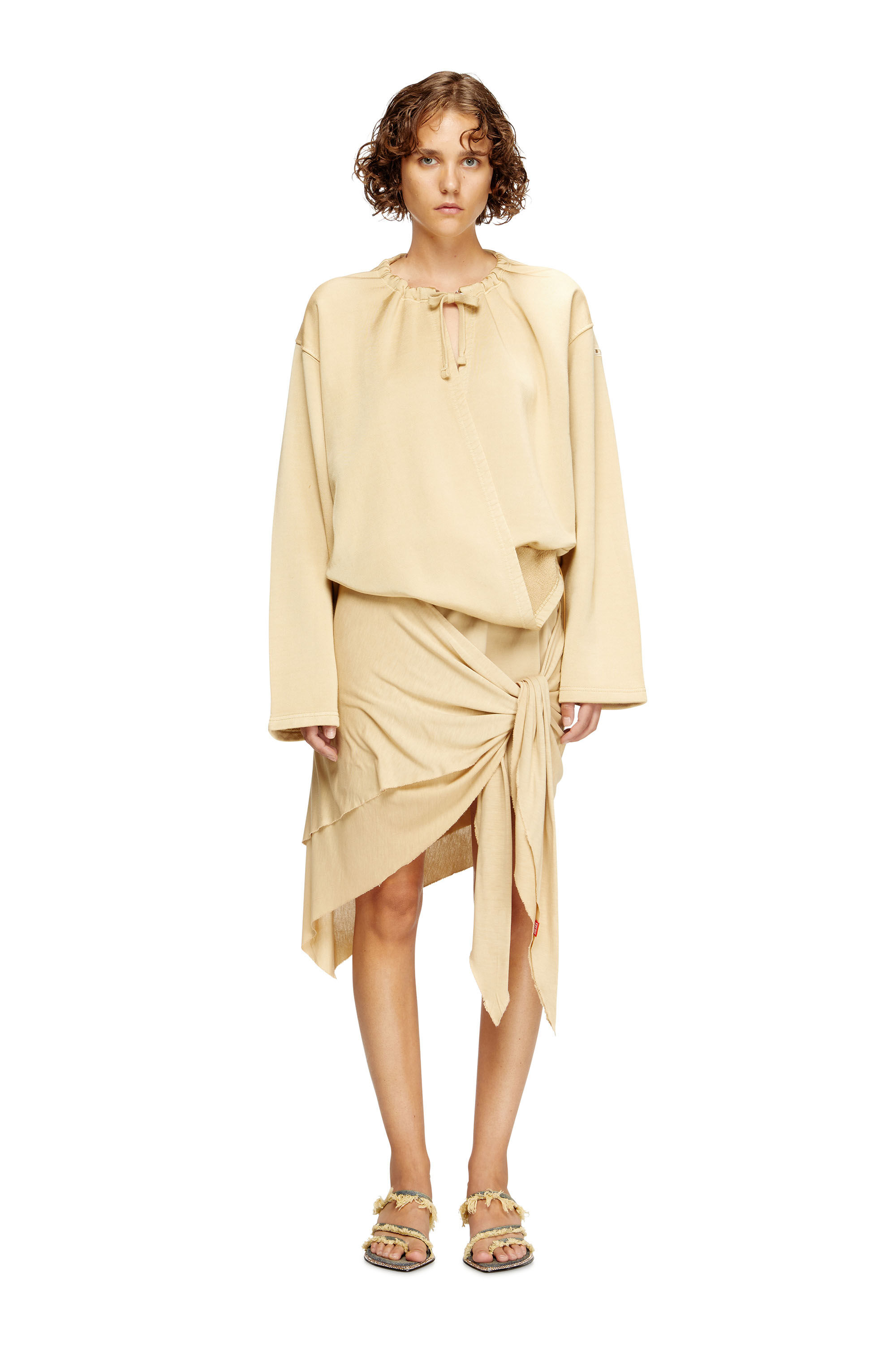 Diesel - D-CREED, Woman's Draped dress with ruched skirt in Beige - 3