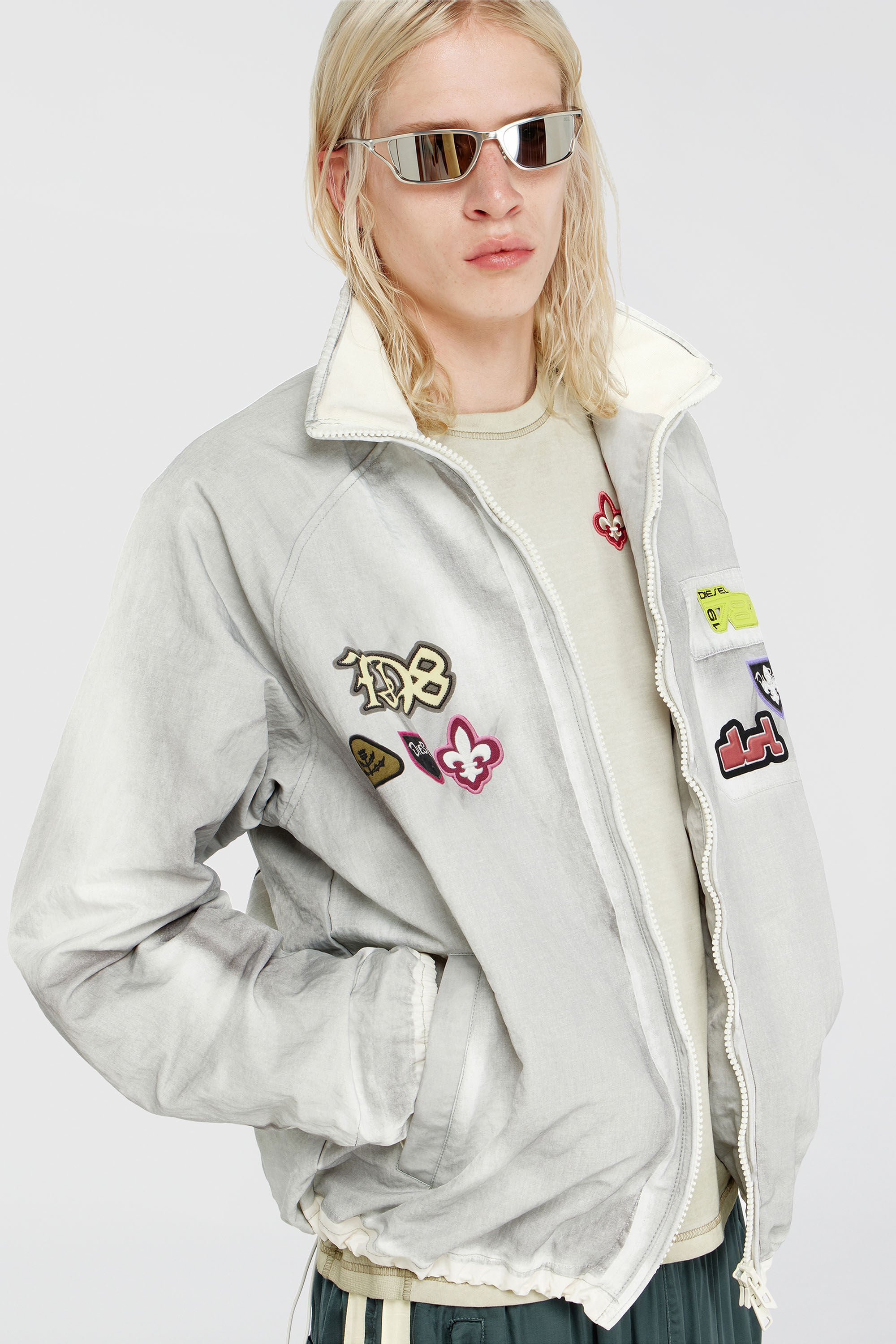 Diesel - J-PATCH, Man's Windbreaker with trompe l&rsquo;oeil patches in Light Grey - 5