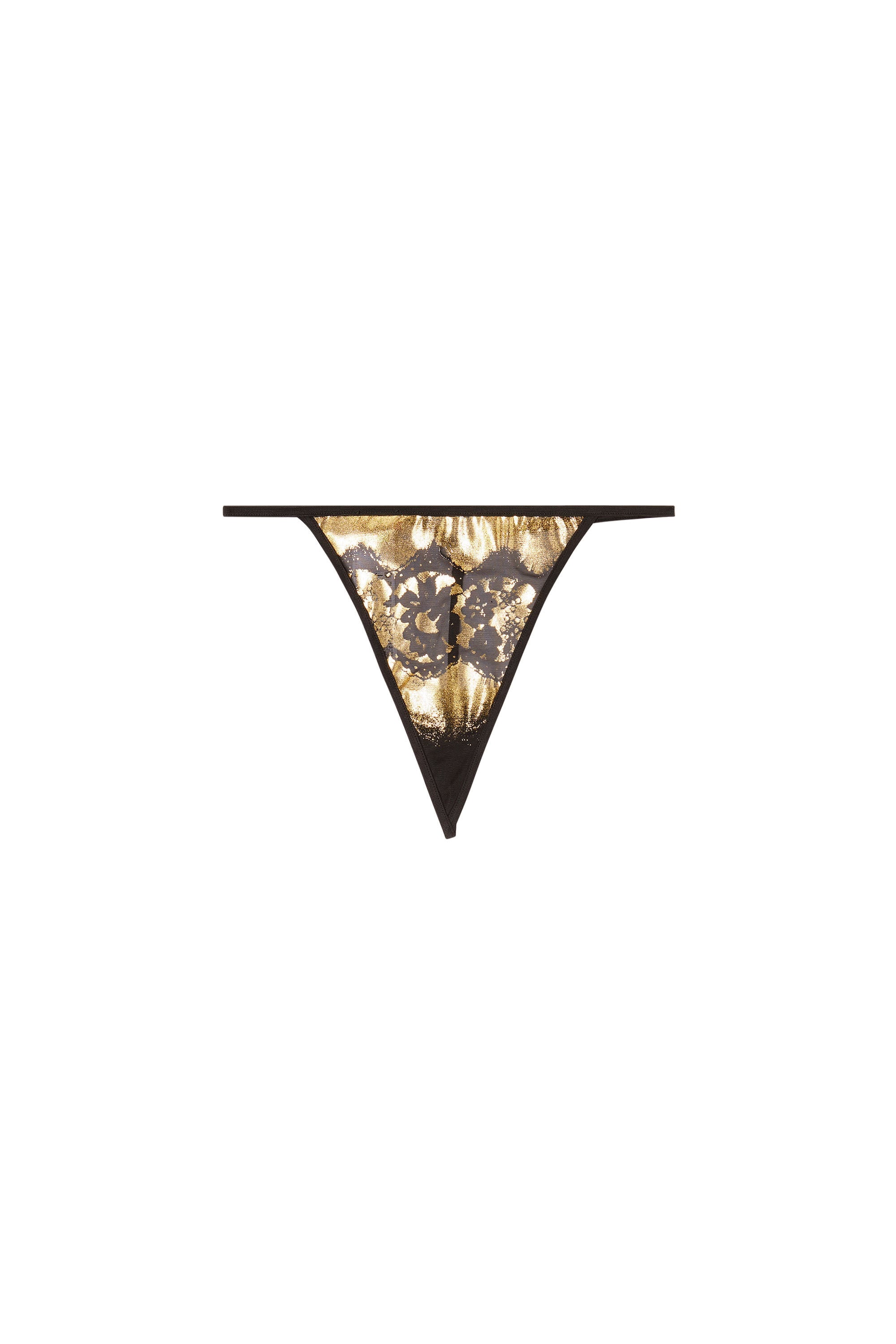 Diesel - D-STRING-GFT, Woman's Stretch-tulle thong with metallic lace effect in Black/Gold - 2